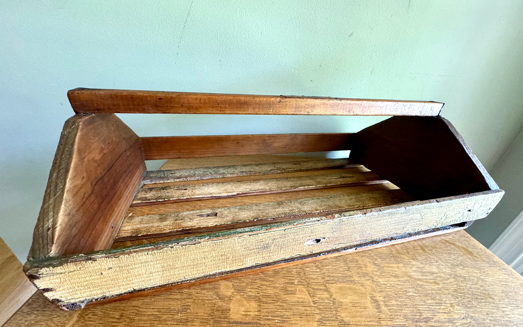Antique Wood Slat Gathering Caddy ~ Primitive Wooden Slat Caddy
