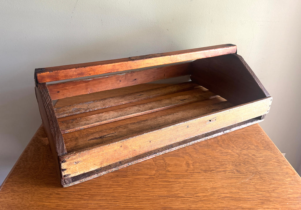 Antique Wood Slat Gathering Caddy ~ Primitive Wooden Slat Caddy
