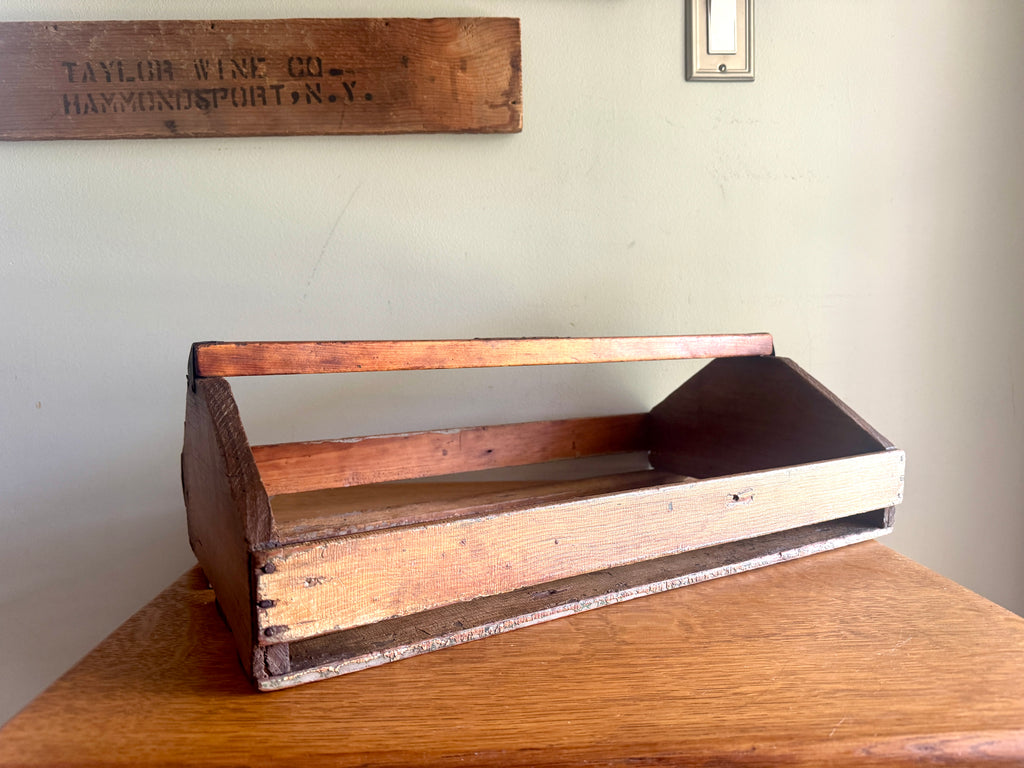 Antique Wood Slat Gathering Caddy ~ Primitive Wooden Slat Caddy