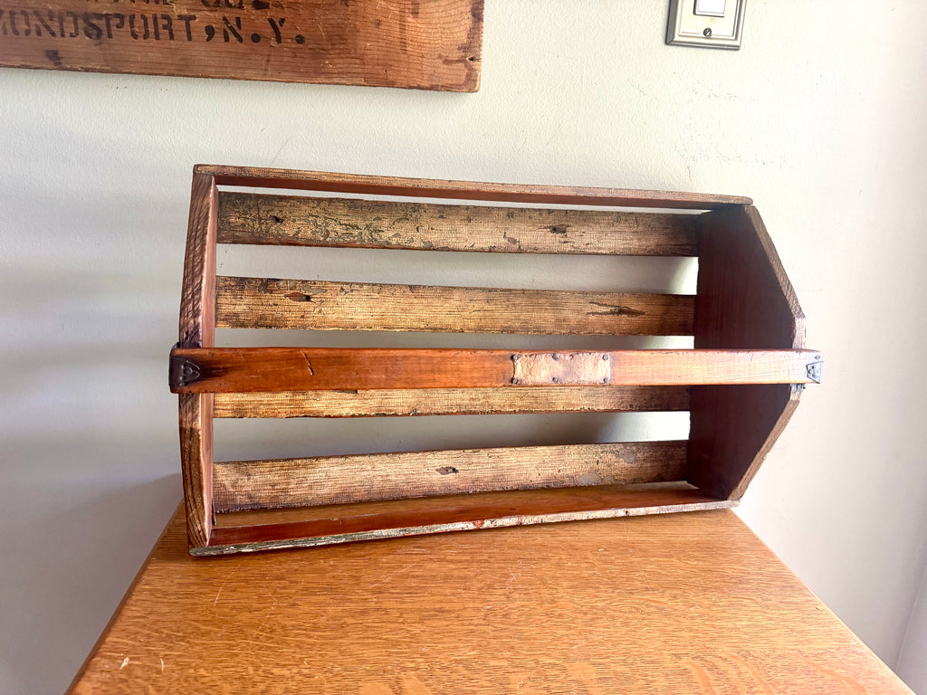 Antique Wood Slat Gathering Caddy ~ Primitive Wooden Slat Caddy
