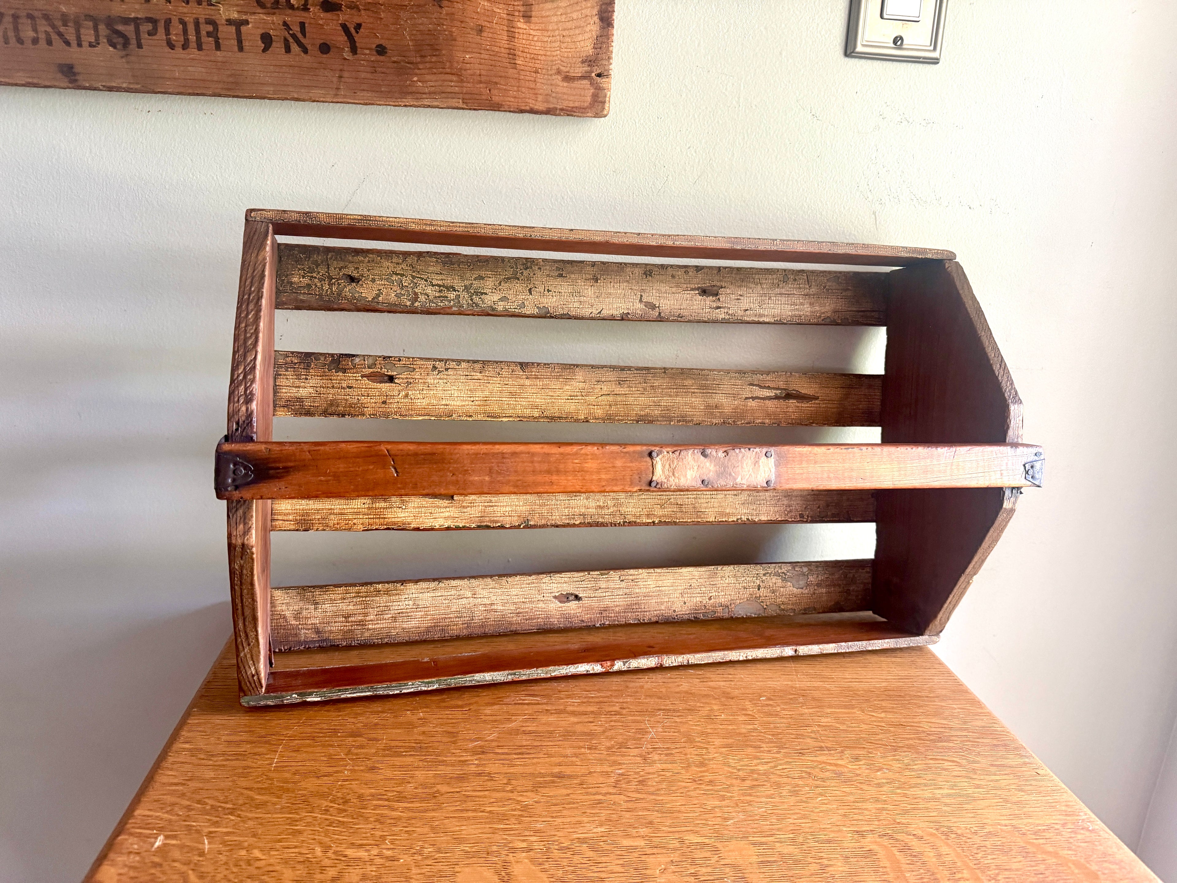 Antique Wood Slat Gathering Caddy ~ Primitive Wooden Slat Caddy