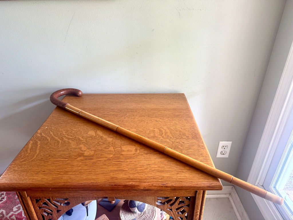 Vintage Ostrich Leather Wrapped Crook Handle Walking Cane ~ Bamboo and Ostrich Leather Walking Cane