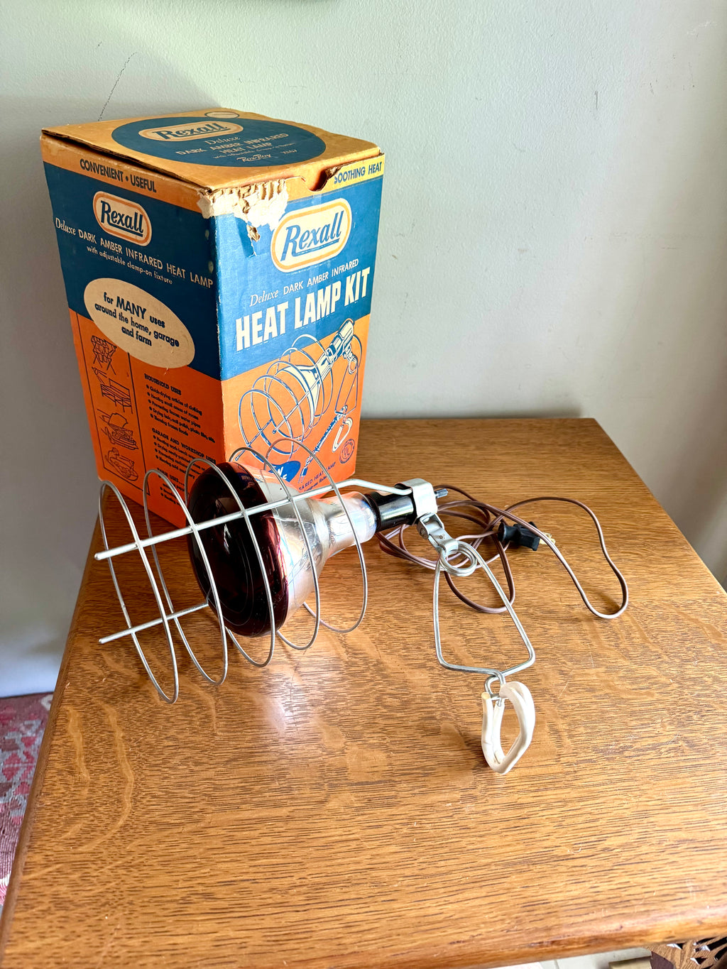 Vintage Rexell Deluxe Infrared Heat Lamp Kit | Rexall X167 Dark Amber Infrared Heat Lamp and Clamp | Clamp On Red Infrared Table Heatlamp