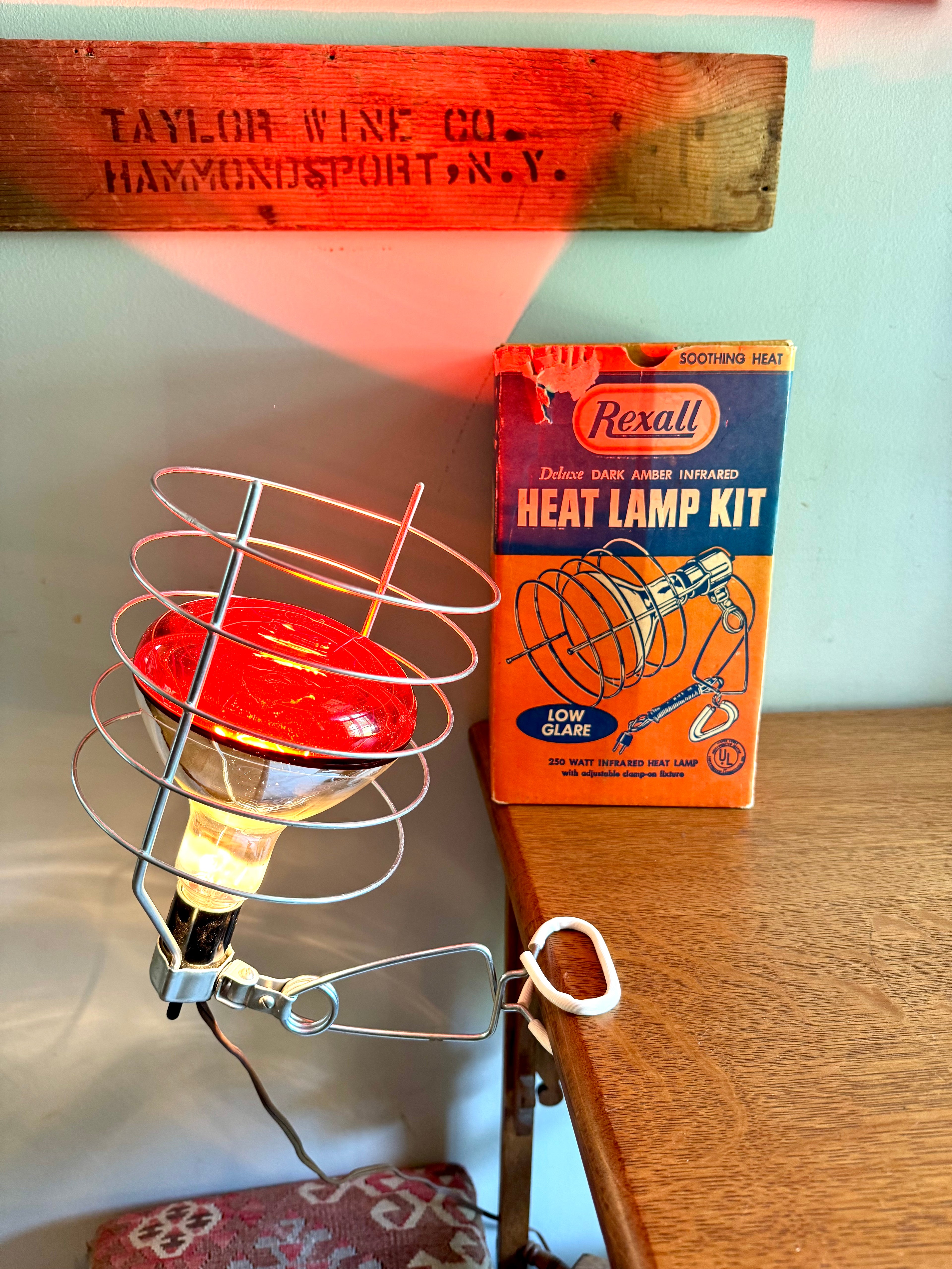 Vintage Rexell Deluxe Infrared Heat Lamp Kit | Rexall X167 Dark Amber Infrared Heat Lamp and Clamp | Clamp On Red Infrared Table Heatlamp