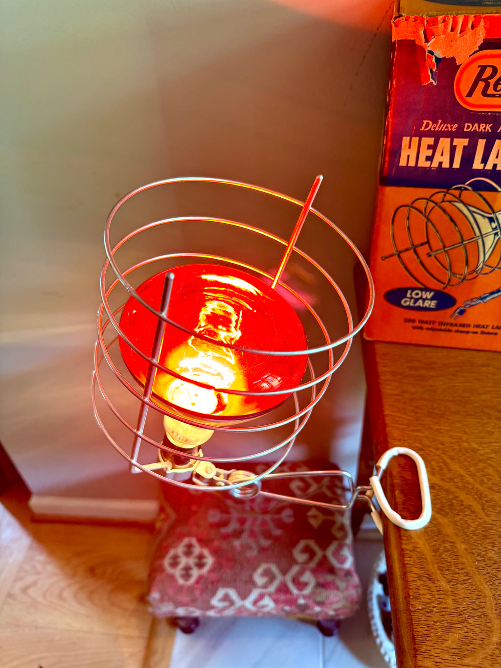 Vintage Rexell Deluxe Infrared Heat Lamp Kit | Rexall X167 Dark Amber Infrared Heat Lamp and Clamp | Clamp On Red Infrared Table Heatlamp