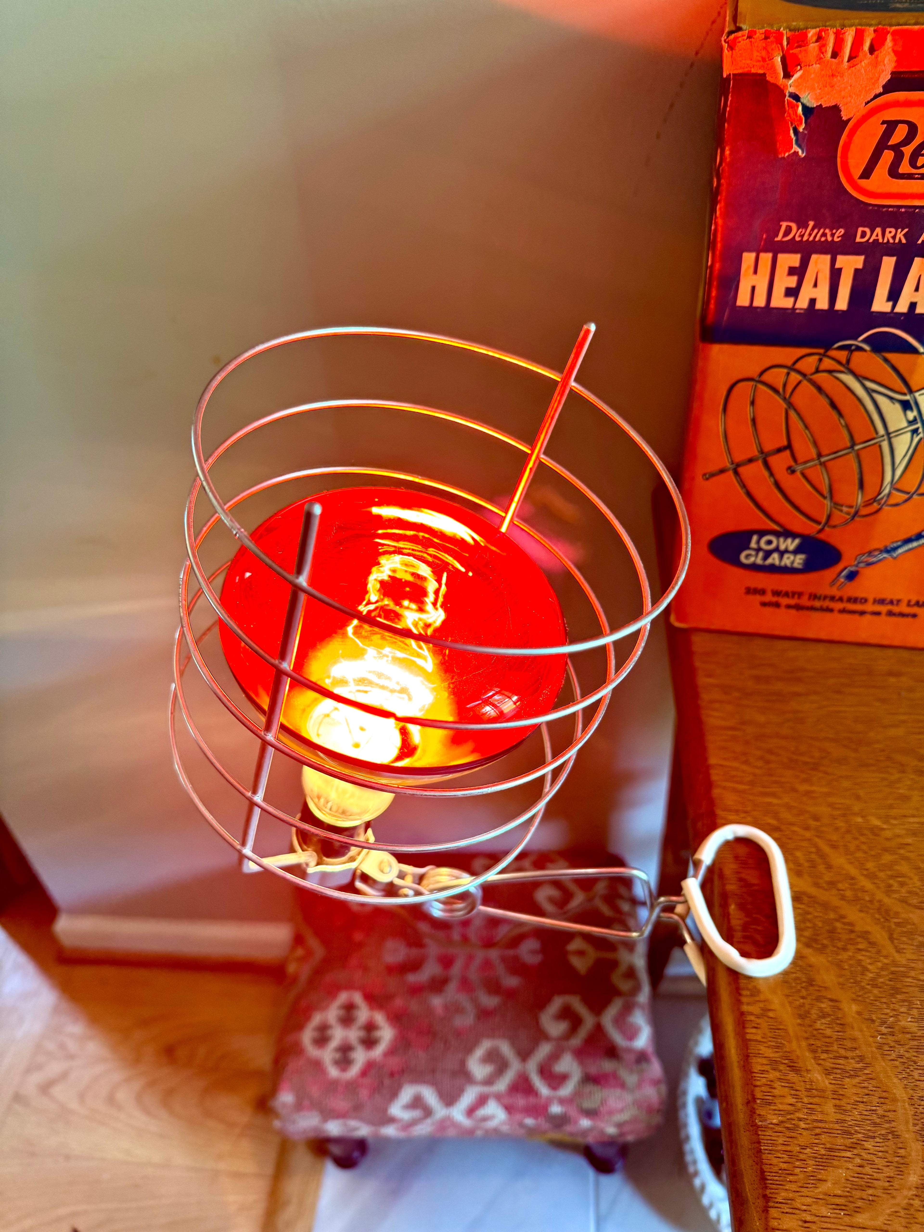 Vintage Rexell Deluxe Infrared Heat Lamp Kit | Rexall X167 Dark Amber Infrared Heat Lamp and Clamp | Clamp On Red Infrared Table Heatlamp