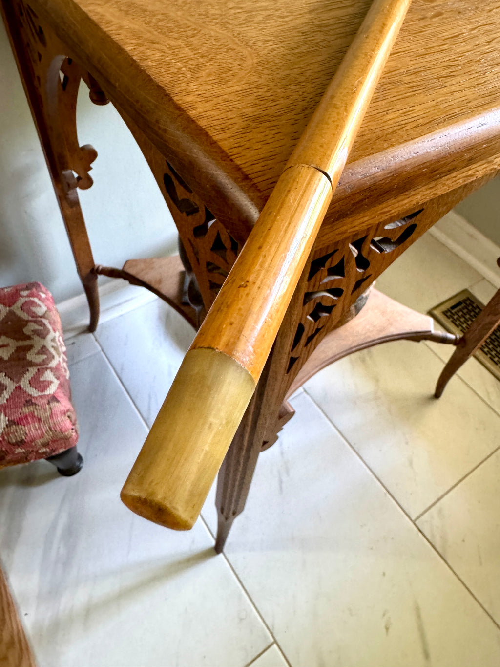 Vintage Ostrich Leather Wrapped Crook Handle Walking Cane ~ Bamboo and Ostrich Leather Walking Cane