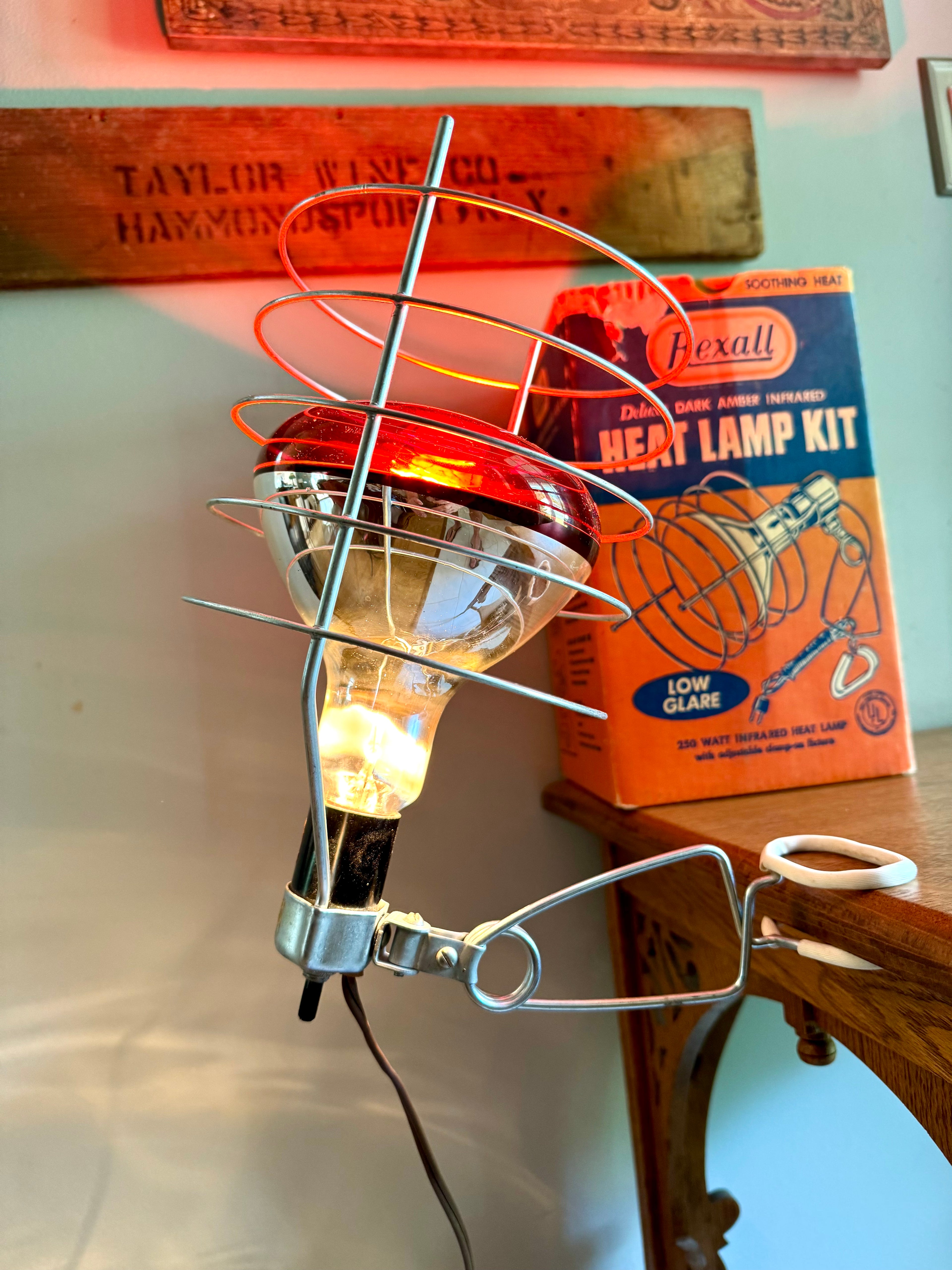 Vintage Rexell Deluxe Infrared Heat Lamp Kit | Rexall X167 Dark Amber Infrared Heat Lamp and Clamp | Clamp On Red Infrared Table Heatlamp