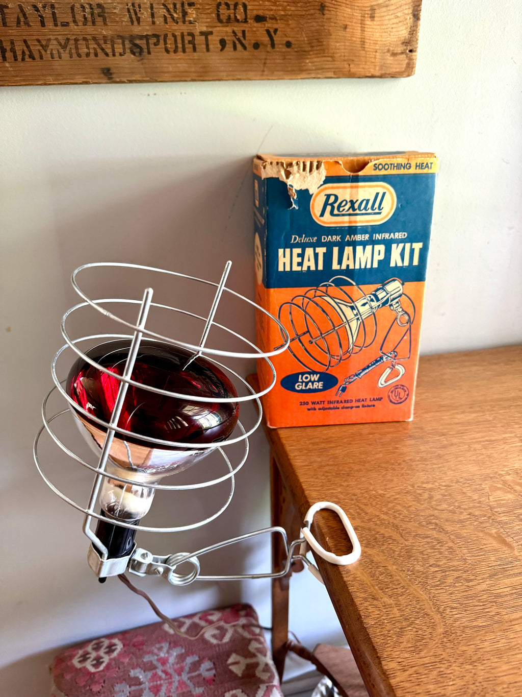 Vintage Rexell Deluxe Infrared Heat Lamp Kit | Rexall X167 Dark Amber Infrared Heat Lamp and Clamp | Clamp On Red Infrared Table Heatlamp