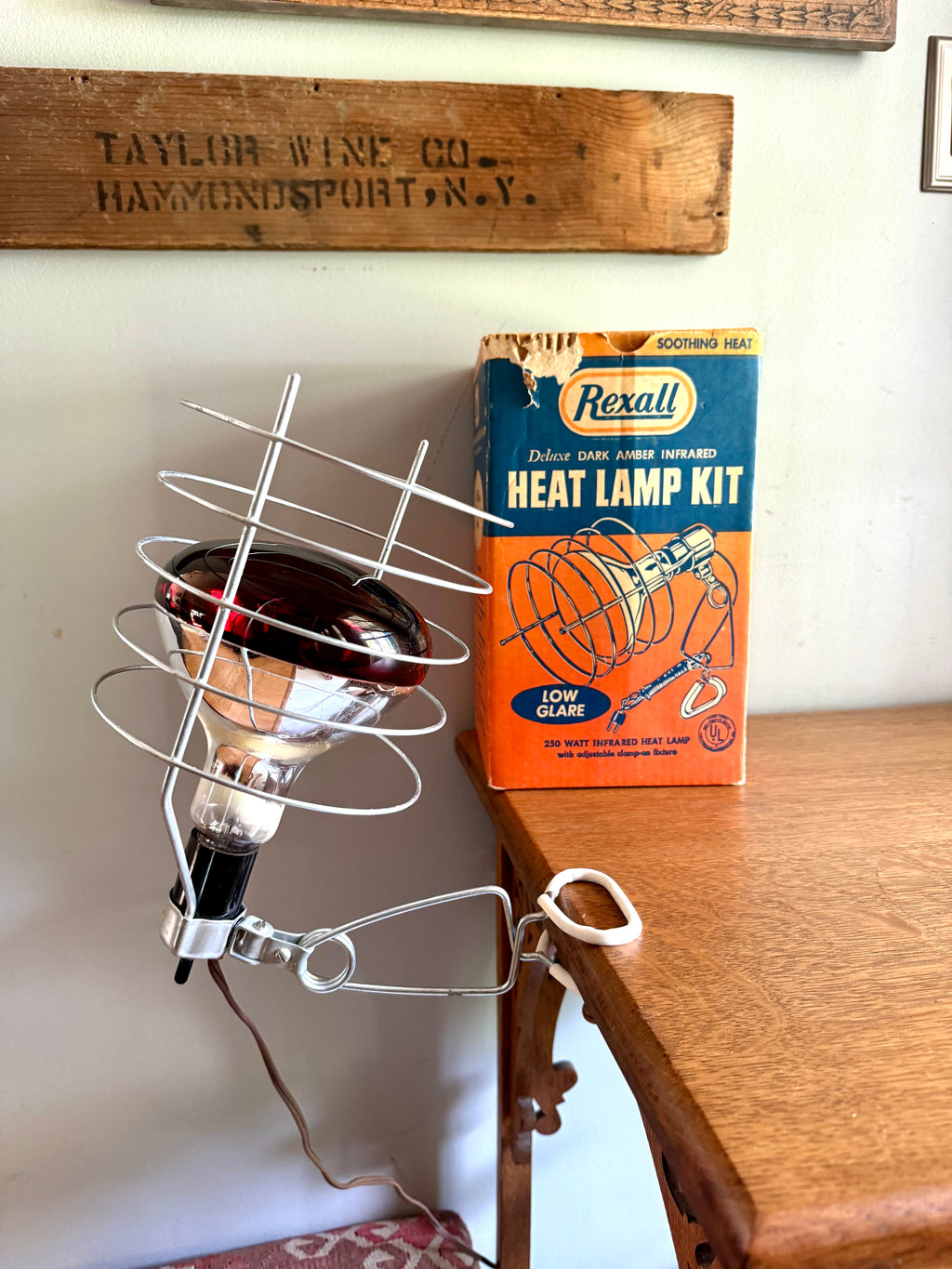 Vintage Rexell Deluxe Infrared Heat Lamp Kit | Rexall X167 Dark Amber Infrared Heat Lamp and Clamp | Clamp On Red Infrared Table Heatlamp
