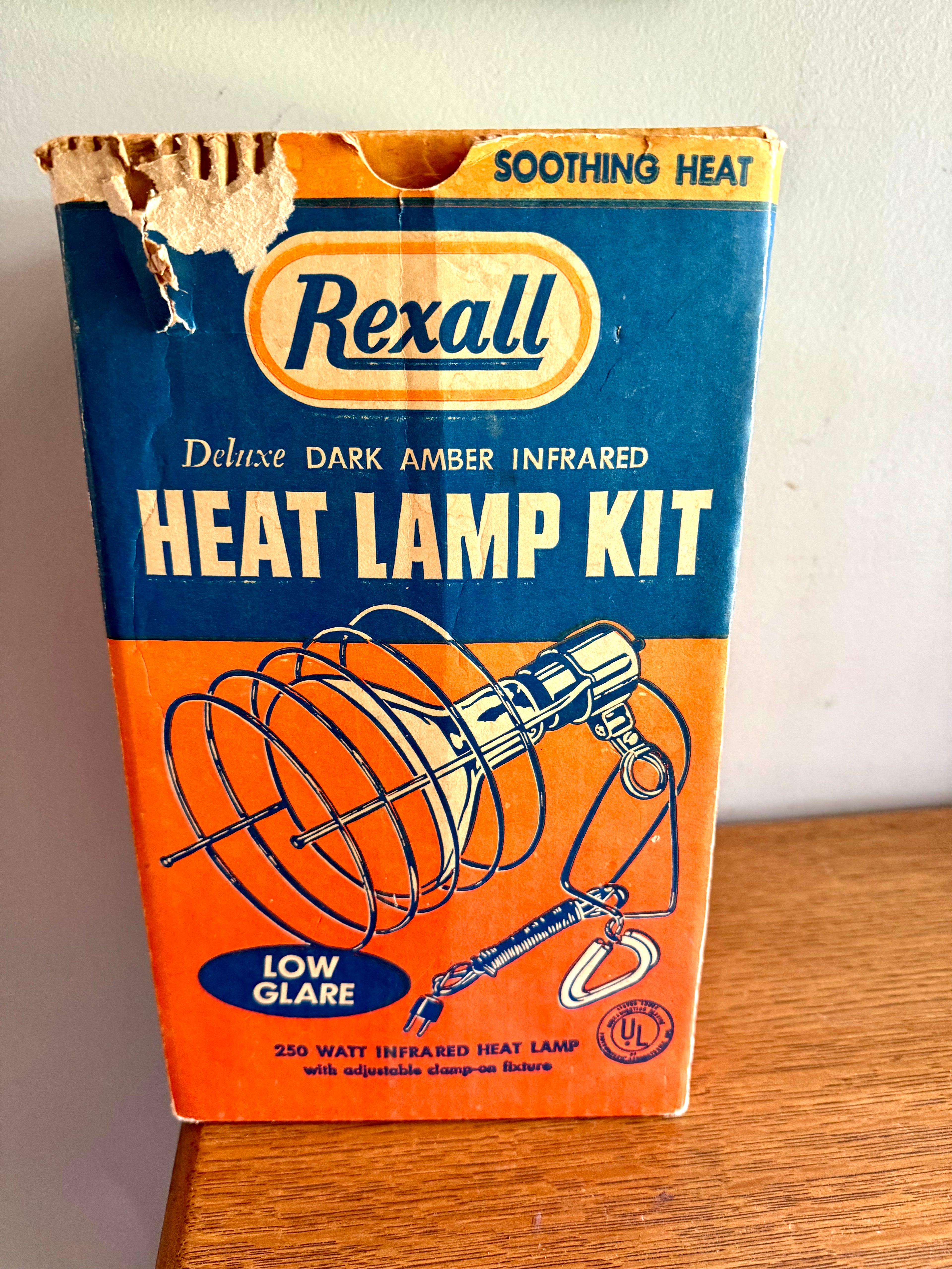 Vintage Rexell Deluxe Infrared Heat Lamp Kit | Rexall X167 Dark Amber Infrared Heat Lamp and Clamp | Clamp On Red Infrared Table Heatlamp