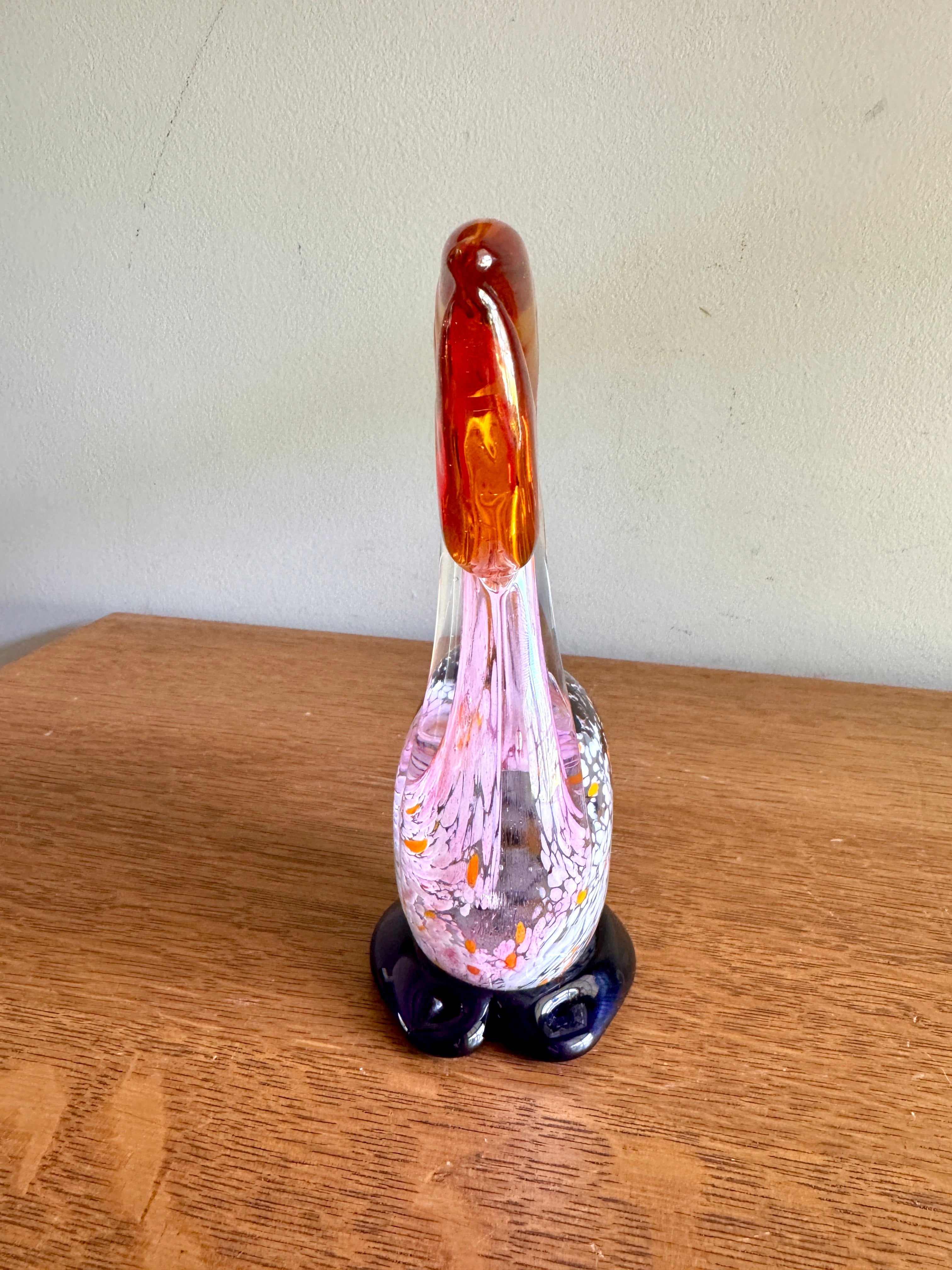 Hand Blown Murano Art Glass Pelican with Blue Base ~ Glass Pelican With Fish In His Mouth