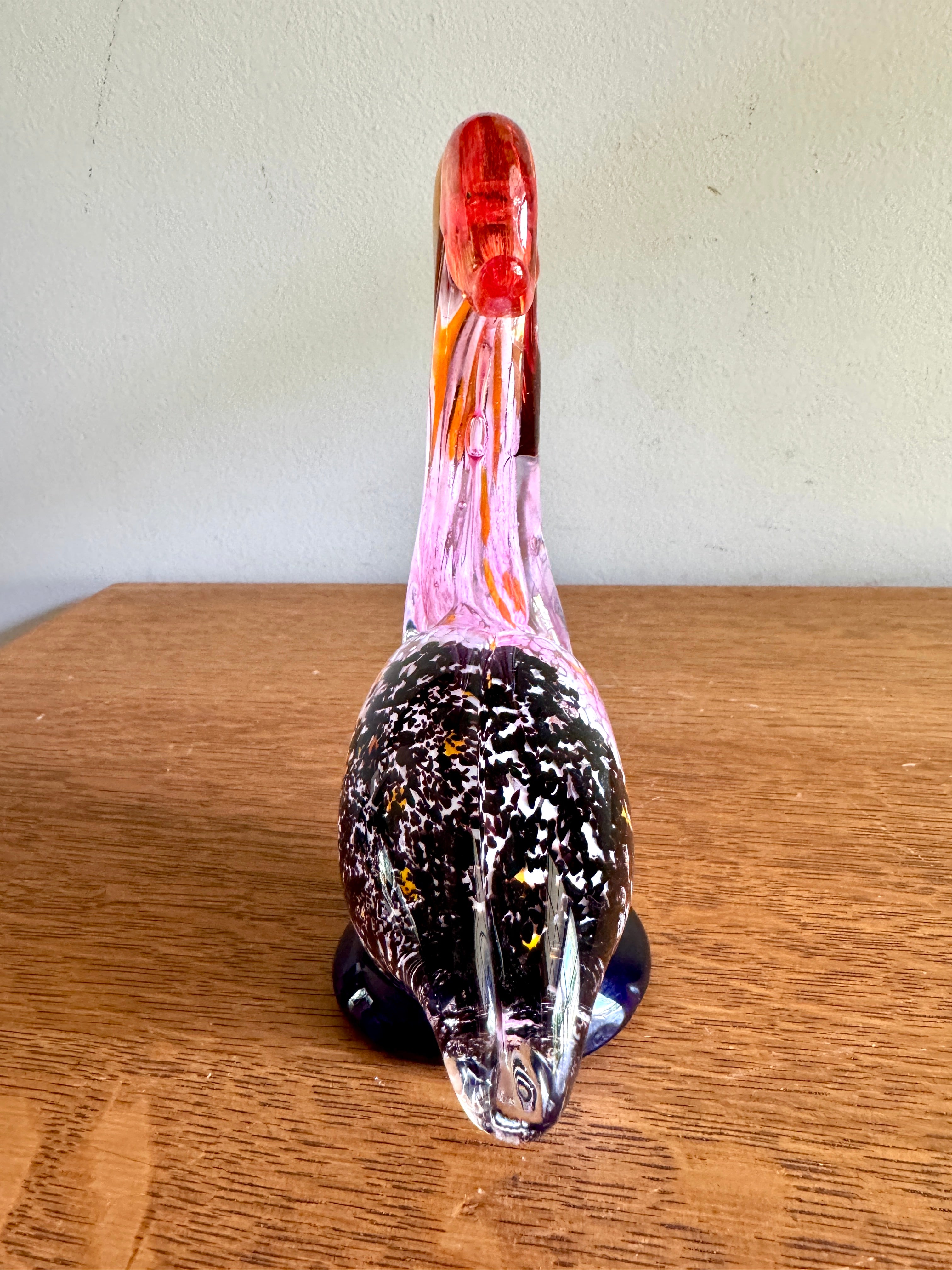 Hand Blown Murano Art Glass Pelican with Blue Base ~ Glass Pelican With Fish In His Mouth