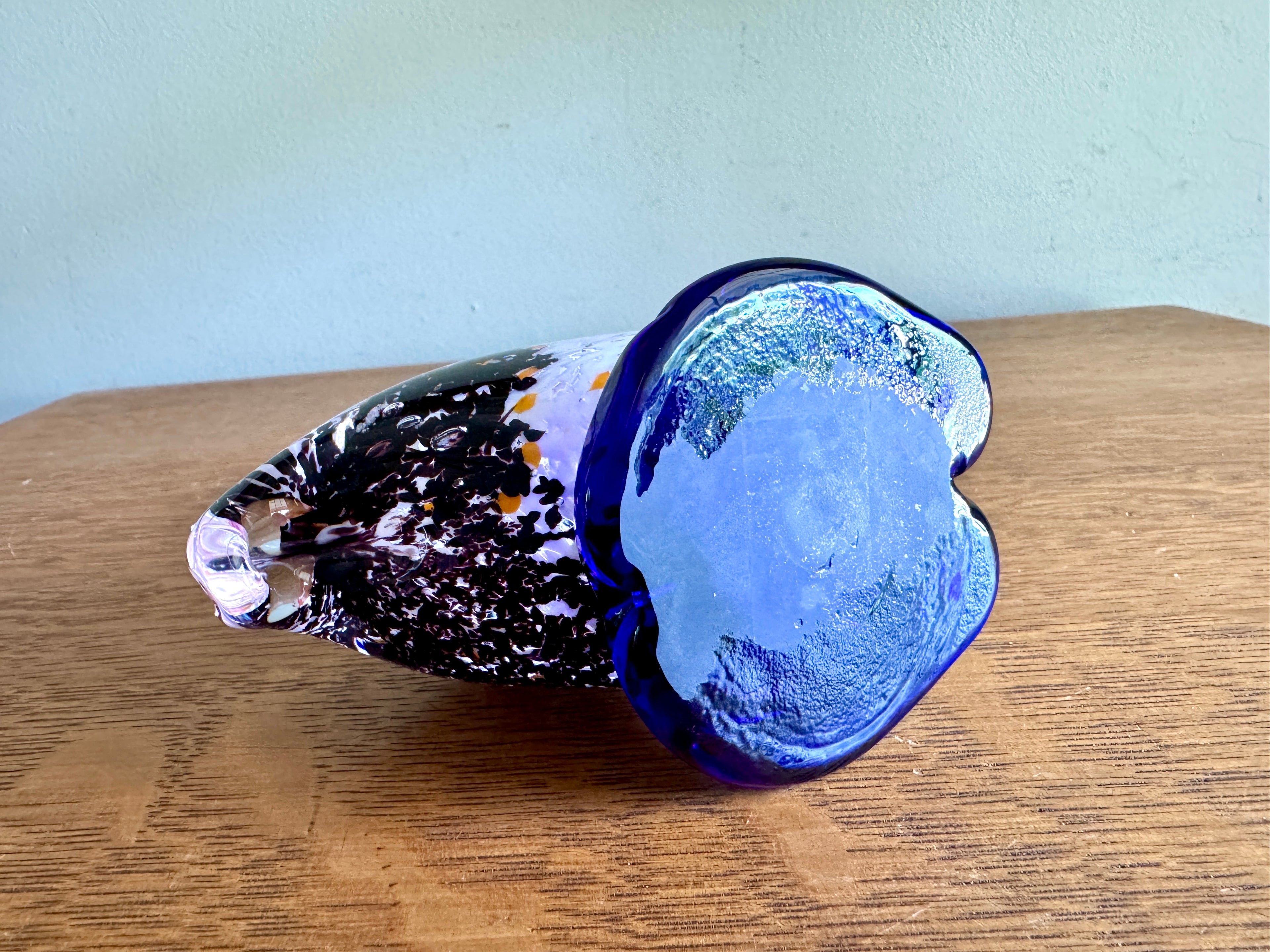 Hand Blown Murano Art Glass Pelican with Blue Base ~ Glass Pelican With Fish In His Mouth