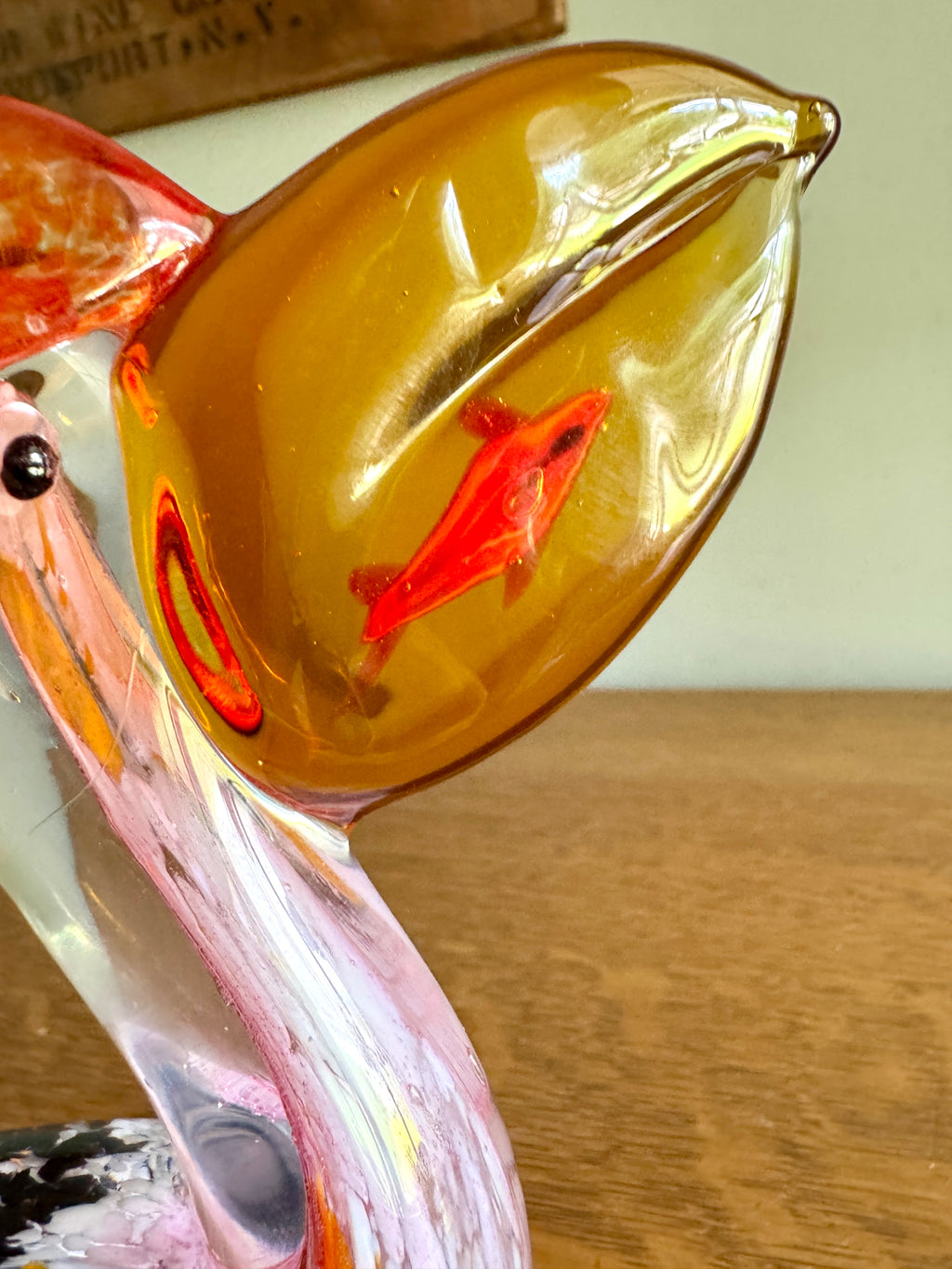Hand Blown Murano Art Glass Pelican with Blue Base ~ Glass Pelican With Fish In His Mouth