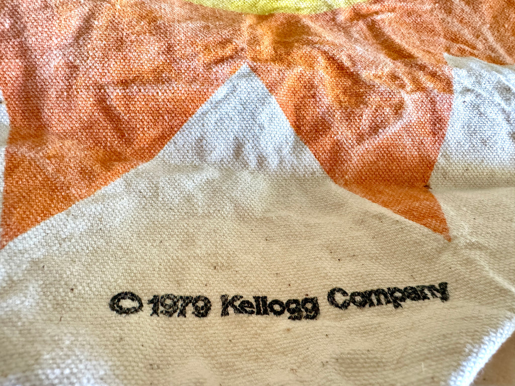 Vintage 1979 Kelloggs Canvas Sunshine Tote ~ 70's Canvas Drawstring Sunshine Tote with Wood Knob