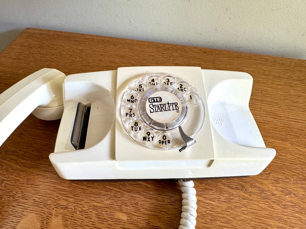 Vintage GTE Starlite Rotary Dial White Telephone ~ 60's White Princess Rotary Monophone
