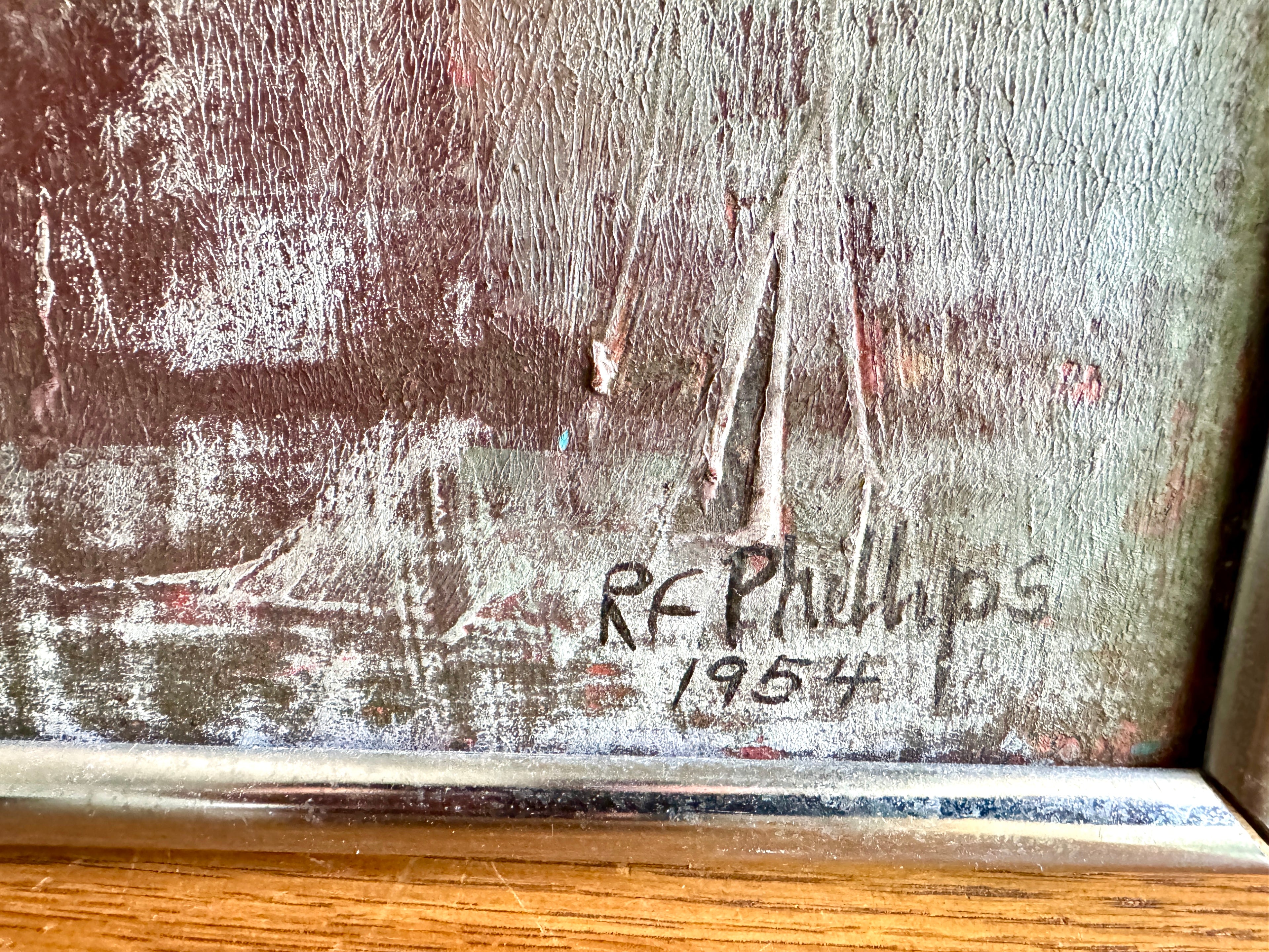 MCM Abstract Still Life Painting ~ 1954 Framed RF Phillips Signed Textured Painting