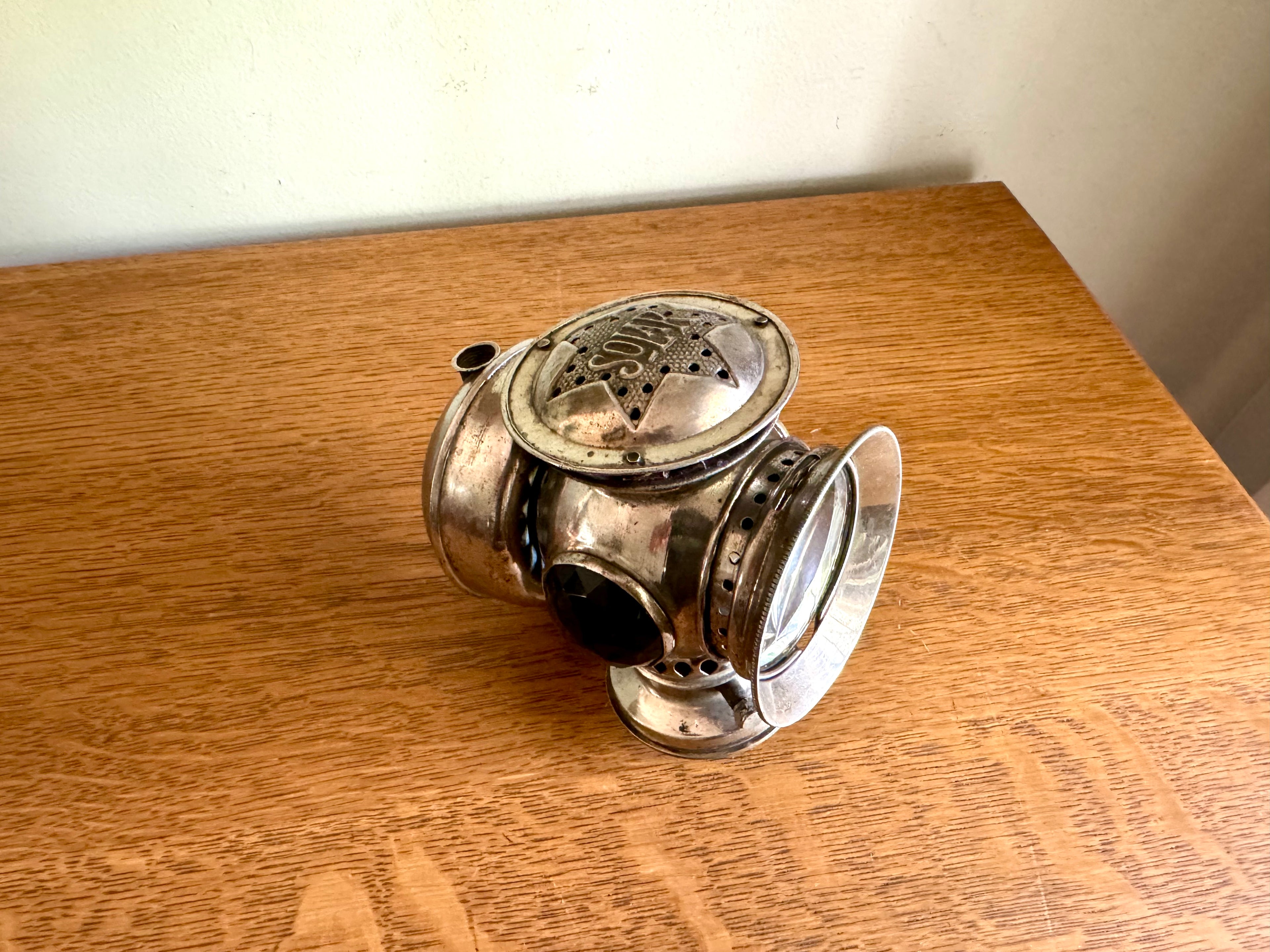 Antique Badger Brass Company Solar Bicycle Lantern | Silver Solar Carbide Bicycle/Motorcycle Lantern Minus Tank | Victorian Bike Lantern