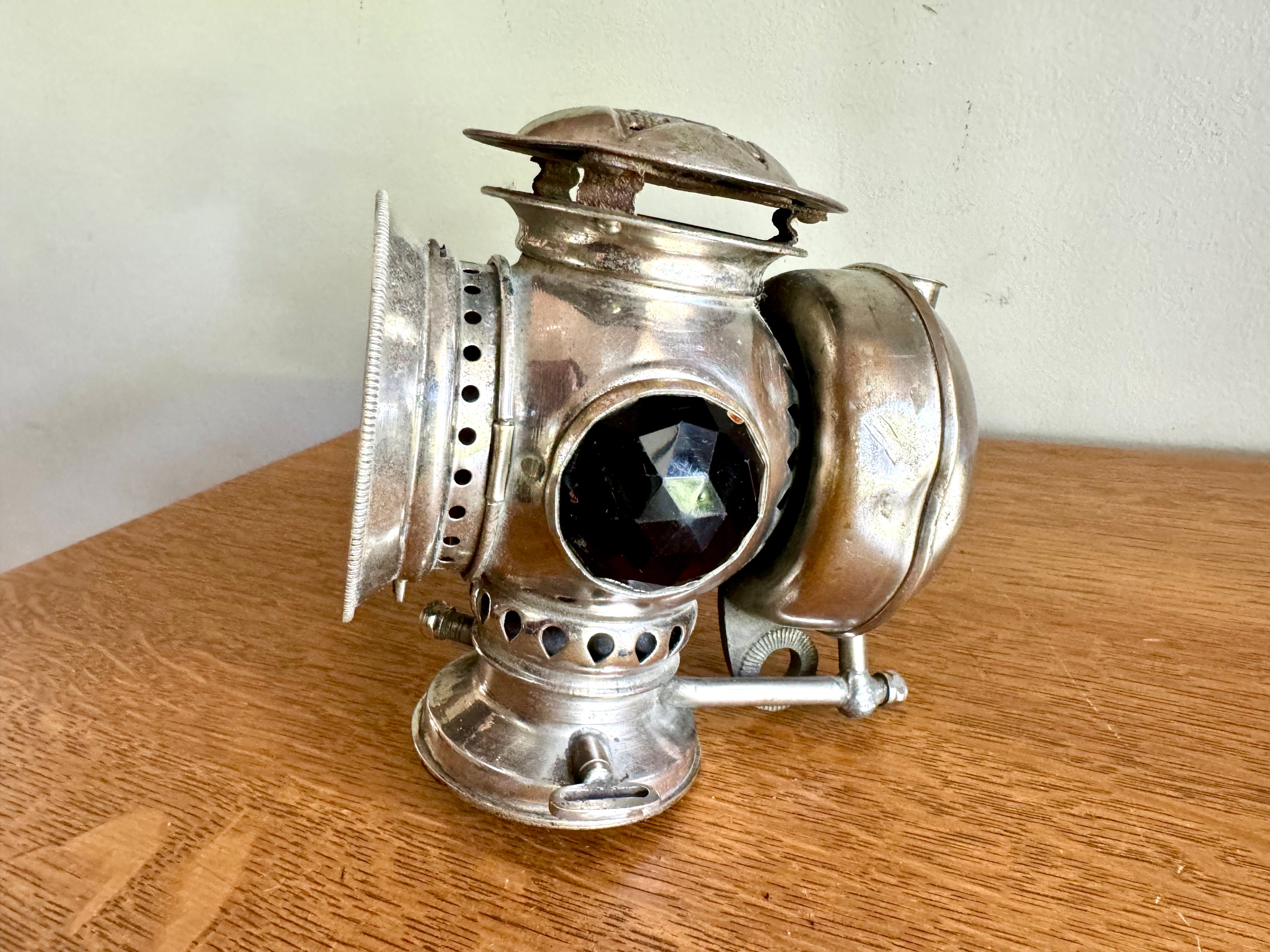 Antique Badger Brass Company Solar Bicycle Lantern | Silver Solar Carbide Bicycle/Motorcycle Lantern Minus Tank | Victorian Bike Lantern