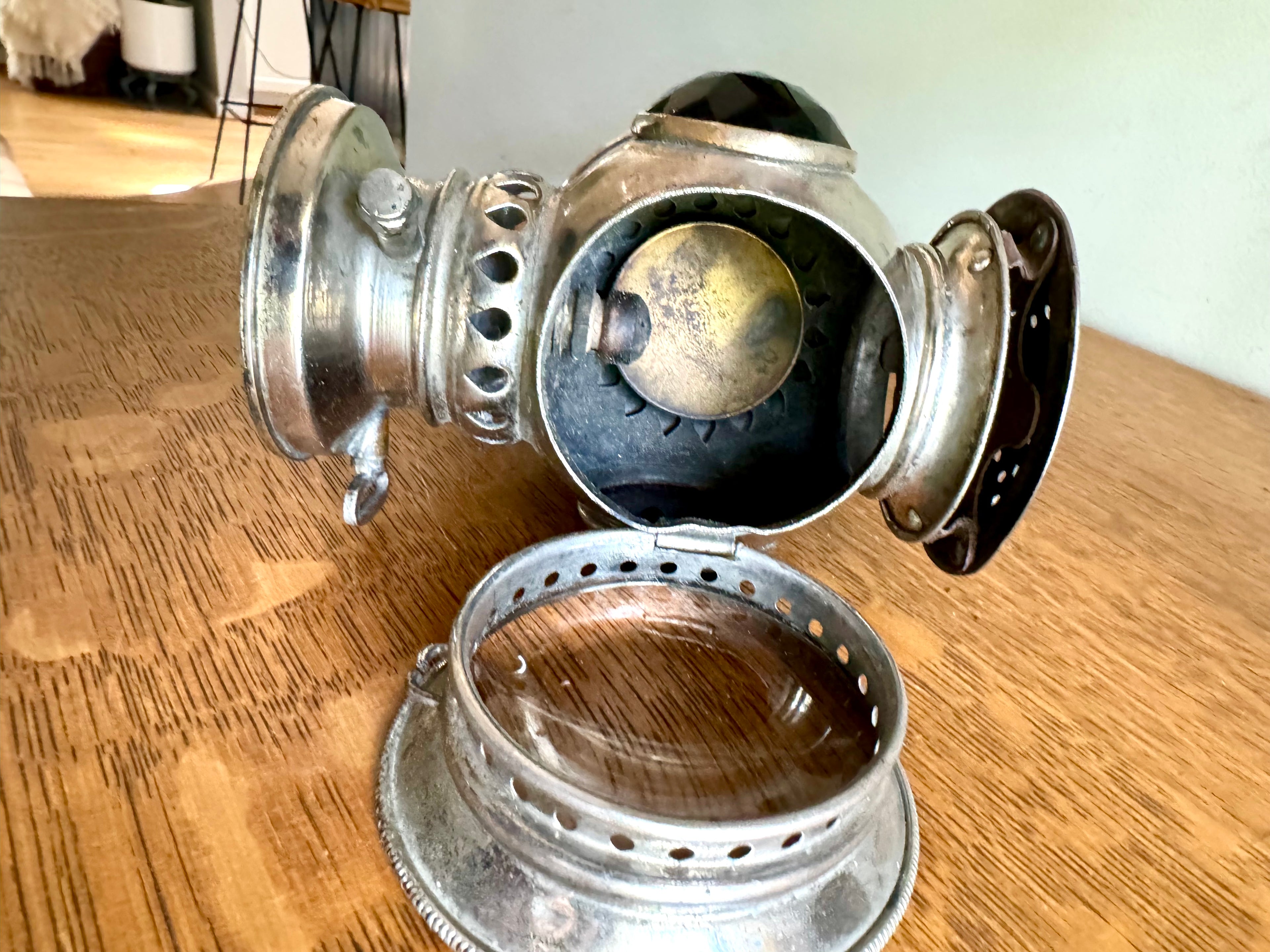 Antique Badger Brass Company Solar Bicycle Lantern | Silver Solar Carbide Bicycle/Motorcycle Lantern Minus Tank | Victorian Bike Lantern