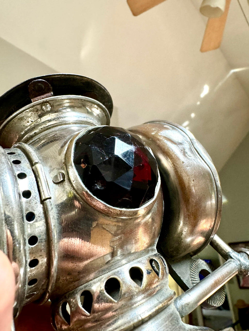 Antique Badger Brass Company Solar Bicycle Lantern | Silver Solar Carbide Bicycle/Motorcycle Lantern Minus Tank | Victorian Bike Lantern