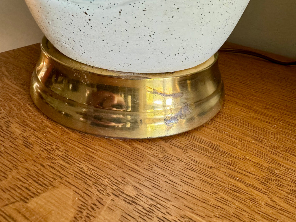 Pair of Mid Century White Ceramic Lamps | Matching MCM Ceramic and Teak Lamps | White Textured Grooved Colorful Ceramic Lamps(Shade Not Inc)