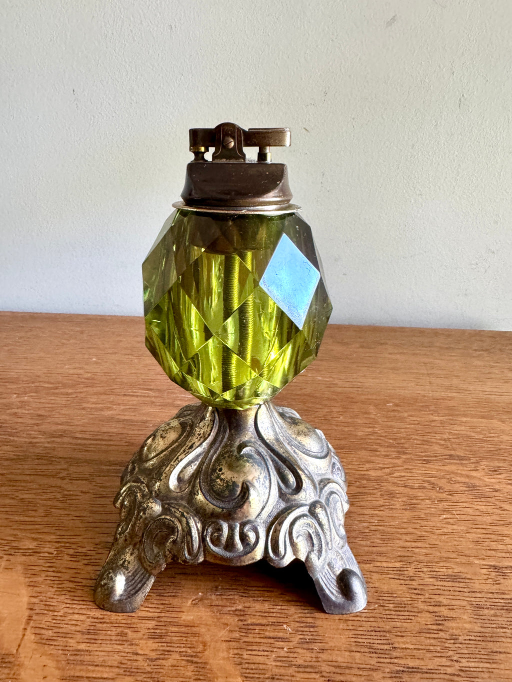 Hollywood Regency-Inspired Brass and Green Crystal Table Lighter ~ Accurate Casting Co. Lighter