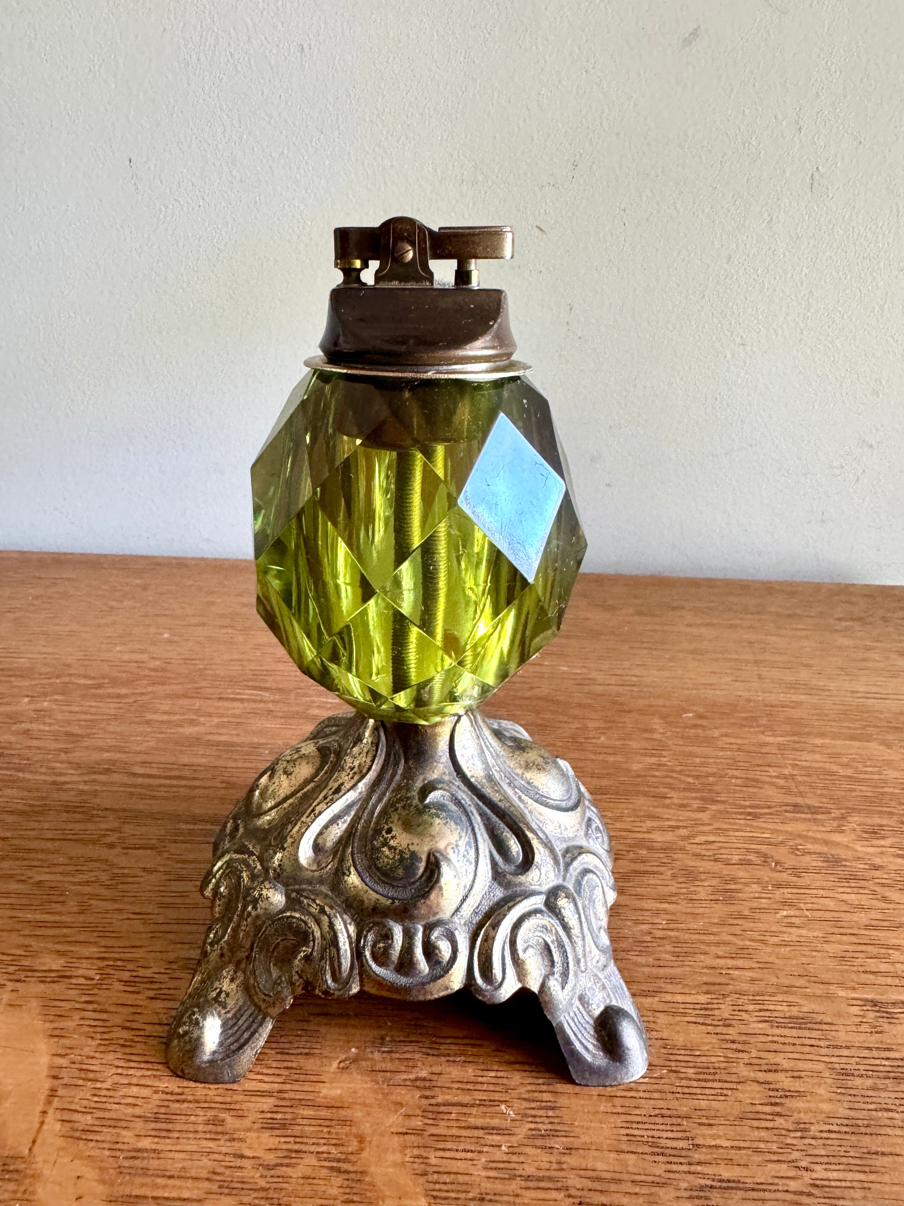Hollywood Regency-Inspired Brass and Green Crystal Table Lighter ~ Accurate Casting Co. Lighter