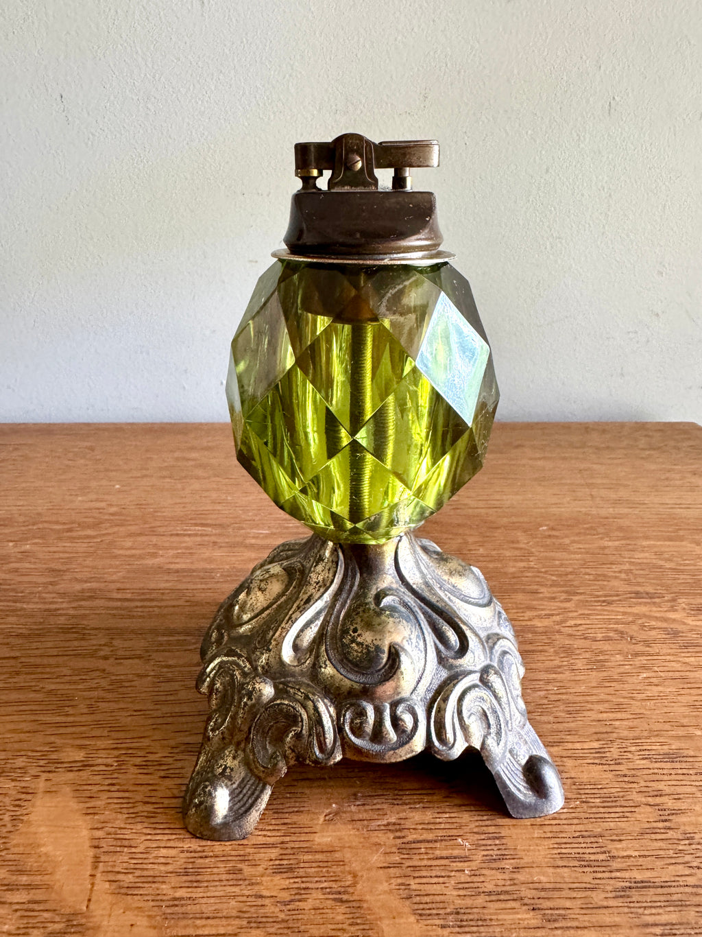 Hollywood Regency-Inspired Brass and Green Crystal Table Lighter ~ Accurate Casting Co. Lighter