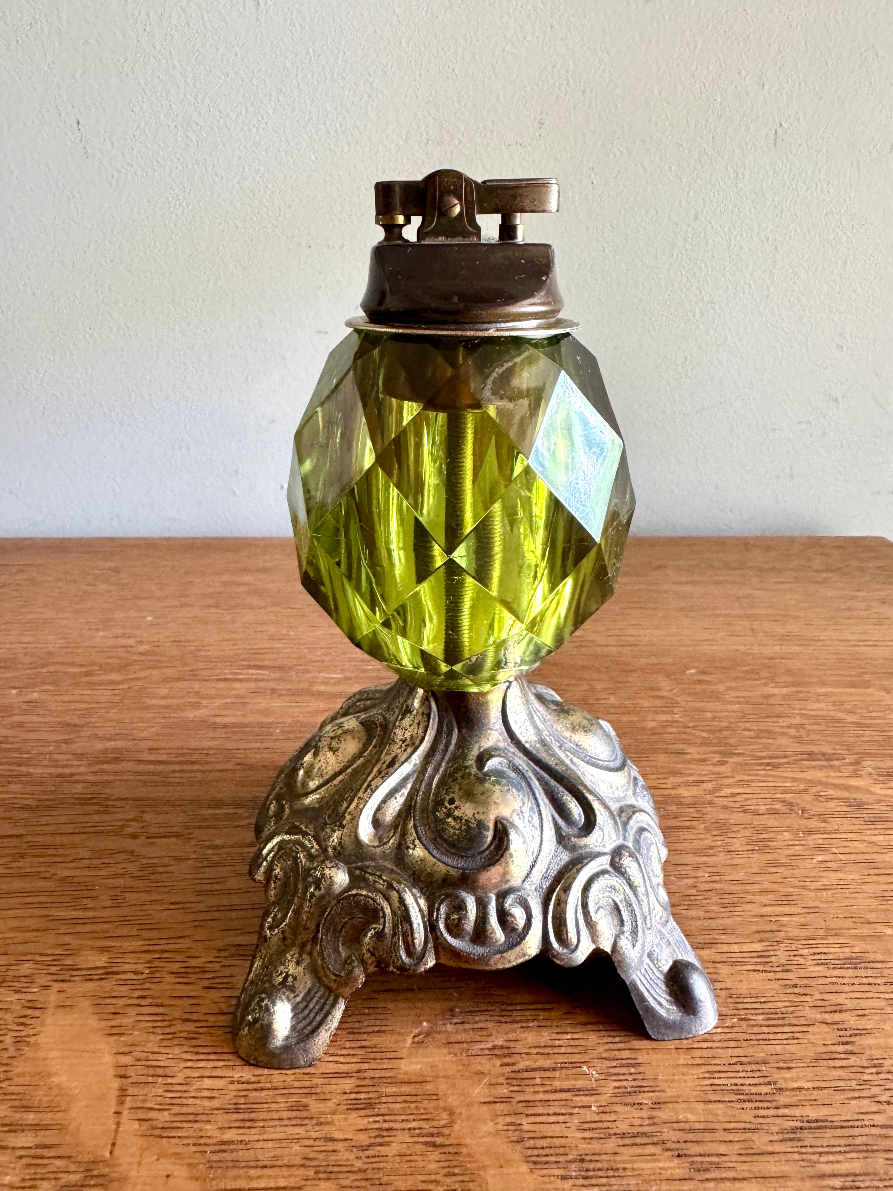 Hollywood Regency-Inspired Brass and Green Crystal Table Lighter ~ Accurate Casting Co. Lighter