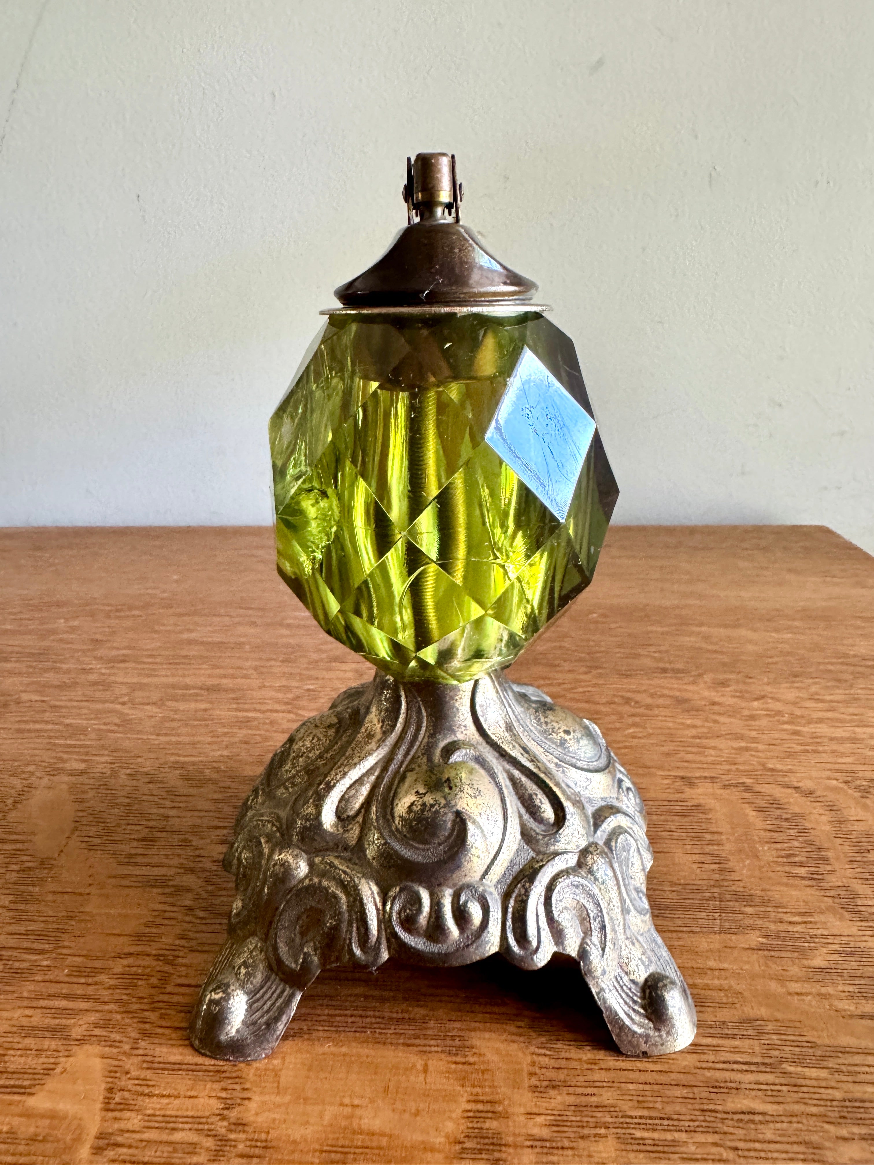 Hollywood Regency-Inspired Brass and Green Crystal Table Lighter ~ Accurate Casting Co. Lighter