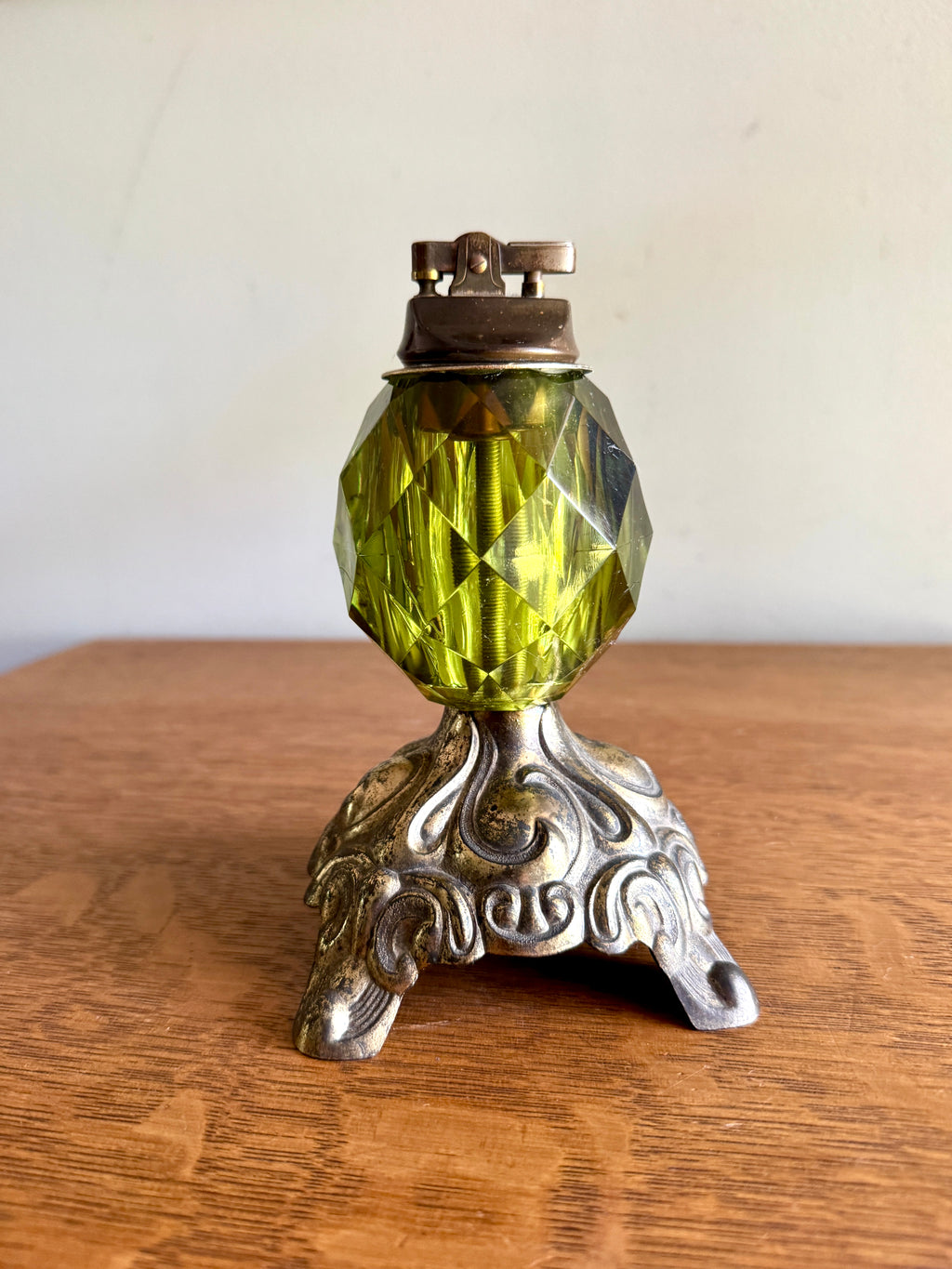 Hollywood Regency-Inspired Brass and Green Crystal Table Lighter ~ Accurate Casting Co. Lighter