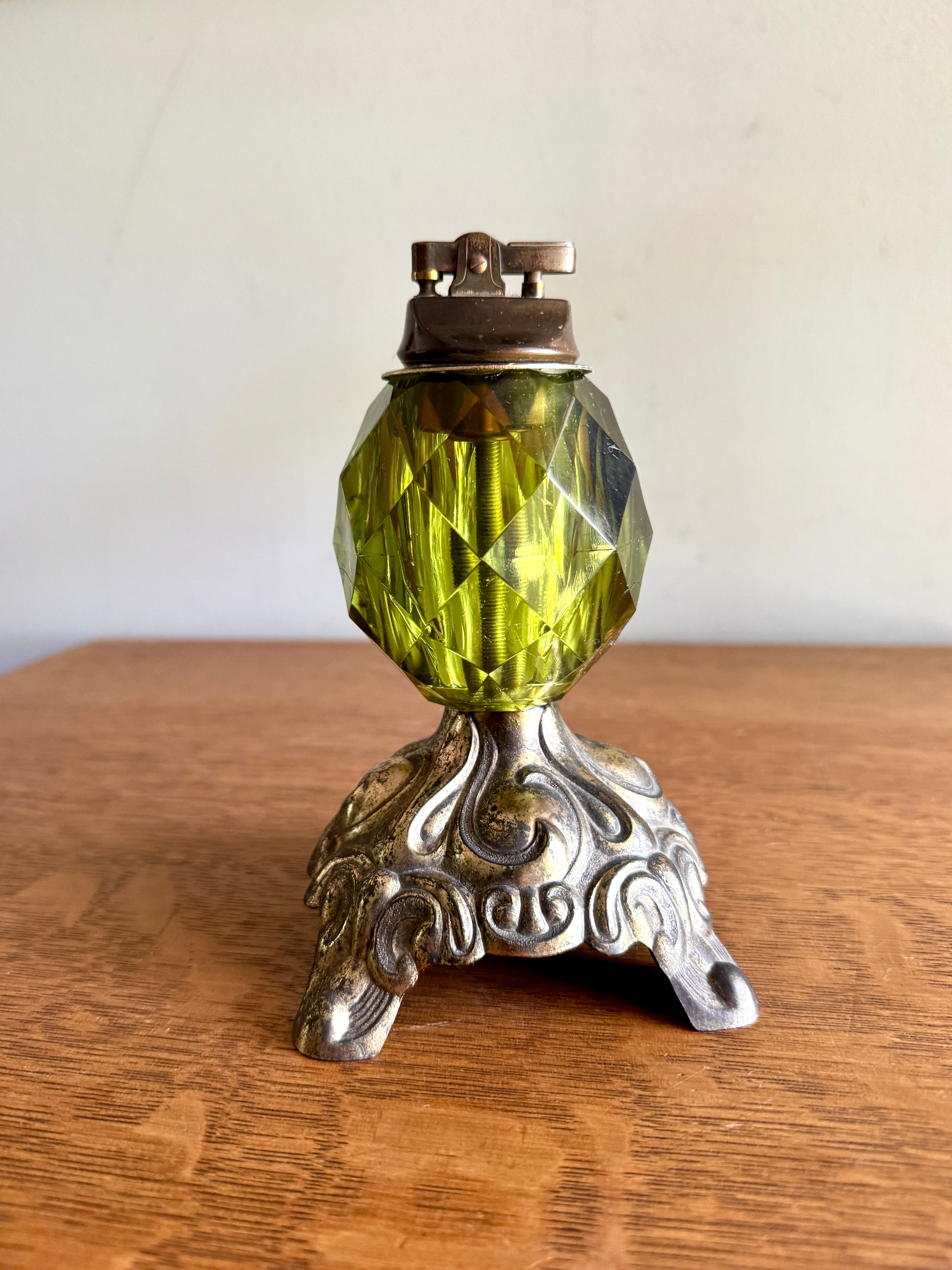 Hollywood Regency-Inspired Brass and Green Crystal Table Lighter ~ Accurate Casting Co. Lighter