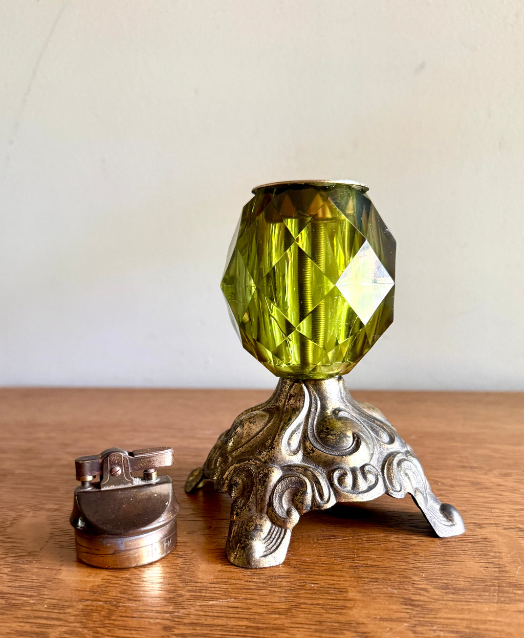 Hollywood Regency-Inspired Brass and Green Crystal Table Lighter ~ Accurate Casting Co. Lighter