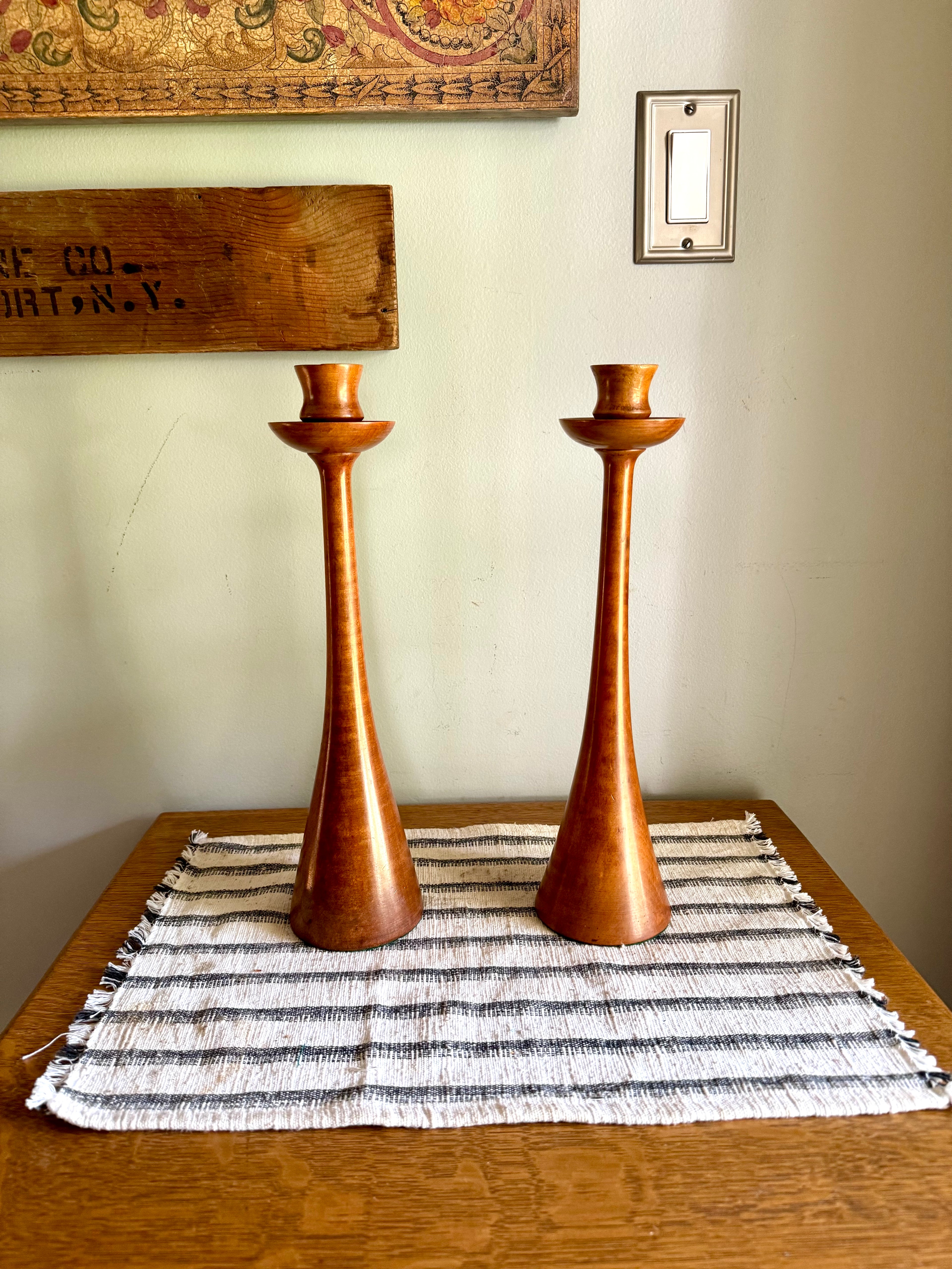 Vintage Pair of Danish Modern Candle Holders | 2 Mid Century Modern Wood Candlesticks | Large Turned Wood Candlestick Holders | Modern Decor