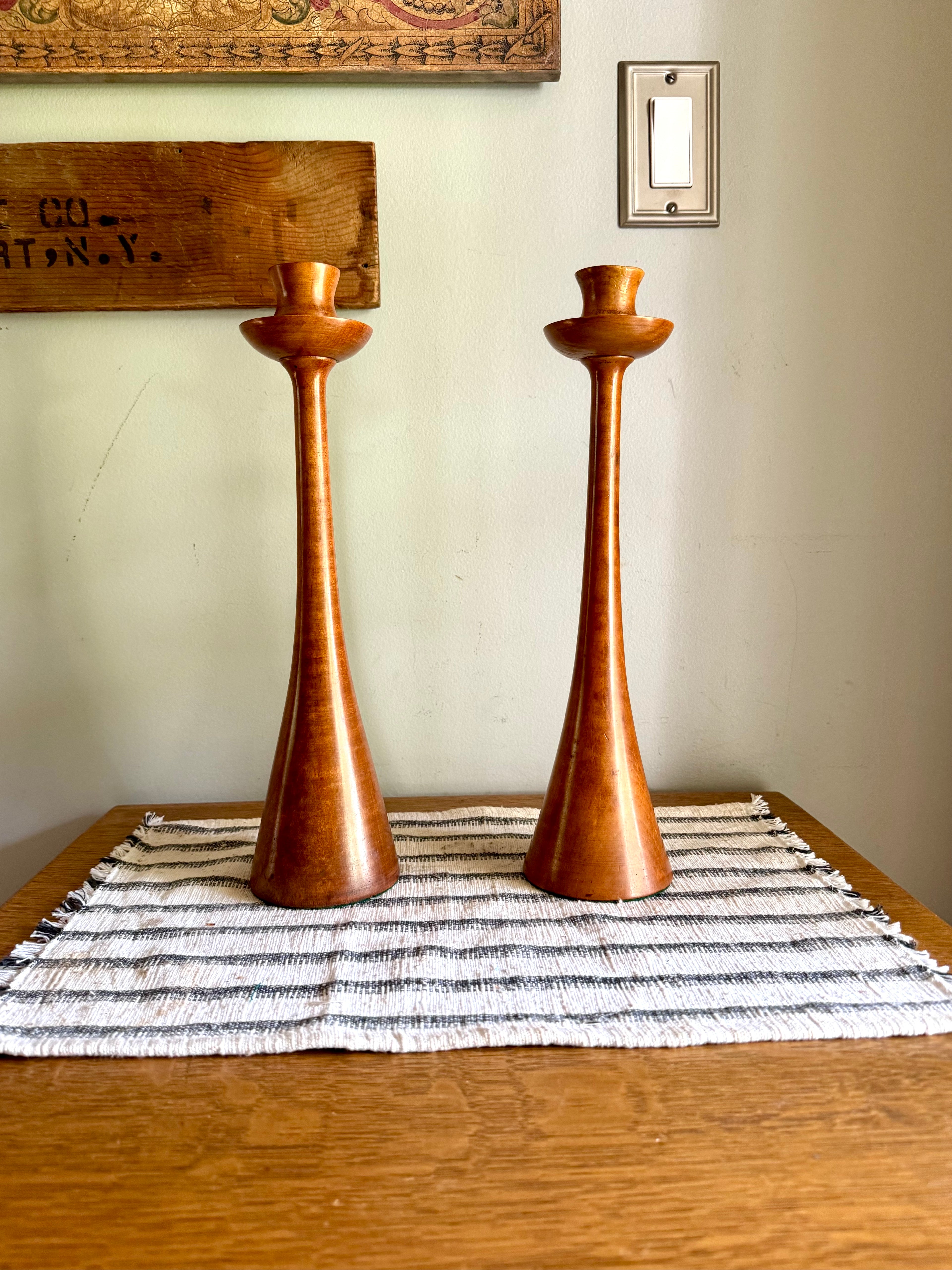 Vintage Pair of Danish Modern Candle Holders | 2 Mid Century Modern Wood Candlesticks | Large Turned Wood Candlestick Holders | Modern Decor