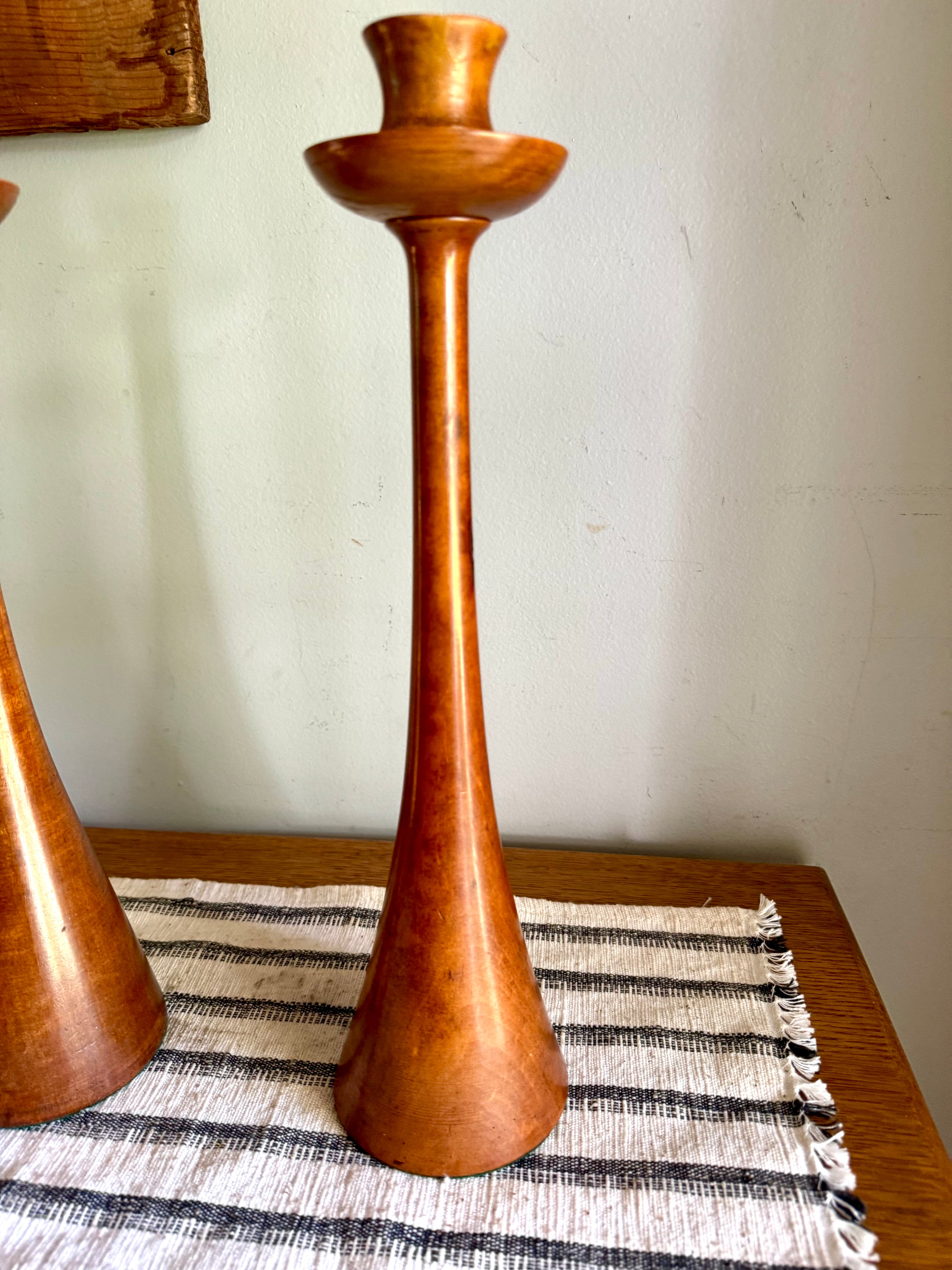 Vintage Pair of Danish Modern Candle Holders | 2 Mid Century Modern Wood Candlesticks | Large Turned Wood Candlestick Holders | Modern Decor