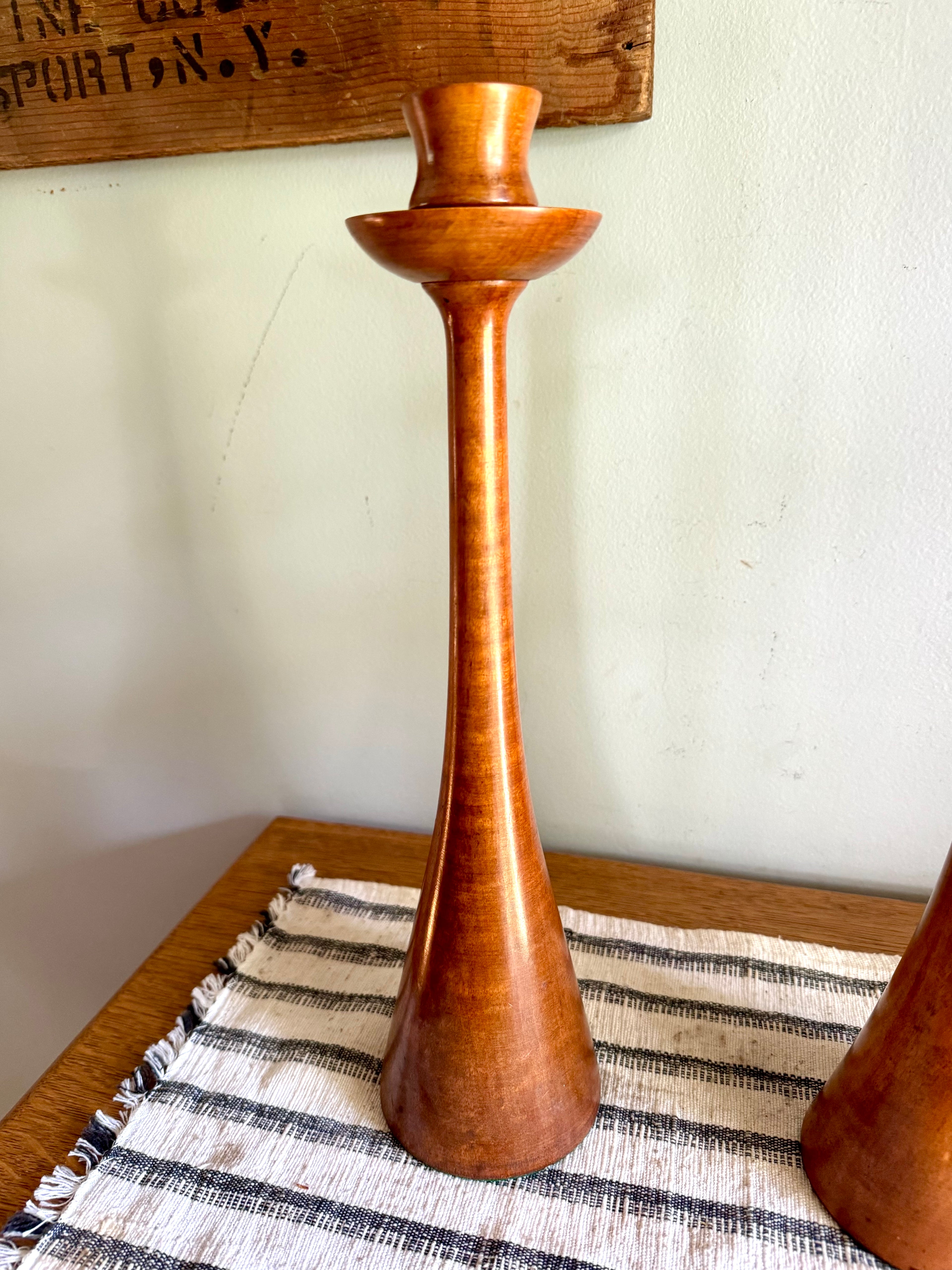 Vintage Pair of Danish Modern Candle Holders | 2 Mid Century Modern Wood Candlesticks | Large Turned Wood Candlestick Holders | Modern Decor