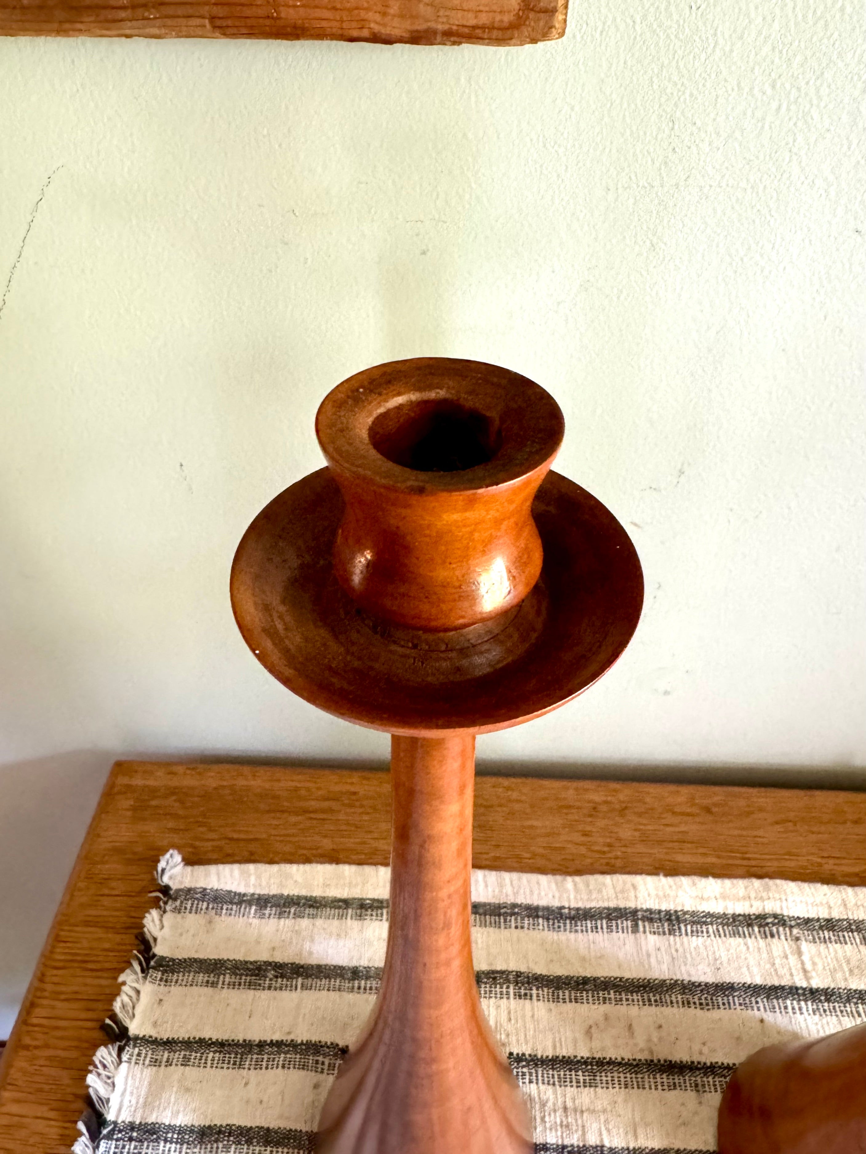 Vintage Pair of Danish Modern Candle Holders | 2 Mid Century Modern Wood Candlesticks | Large Turned Wood Candlestick Holders | Modern Decor