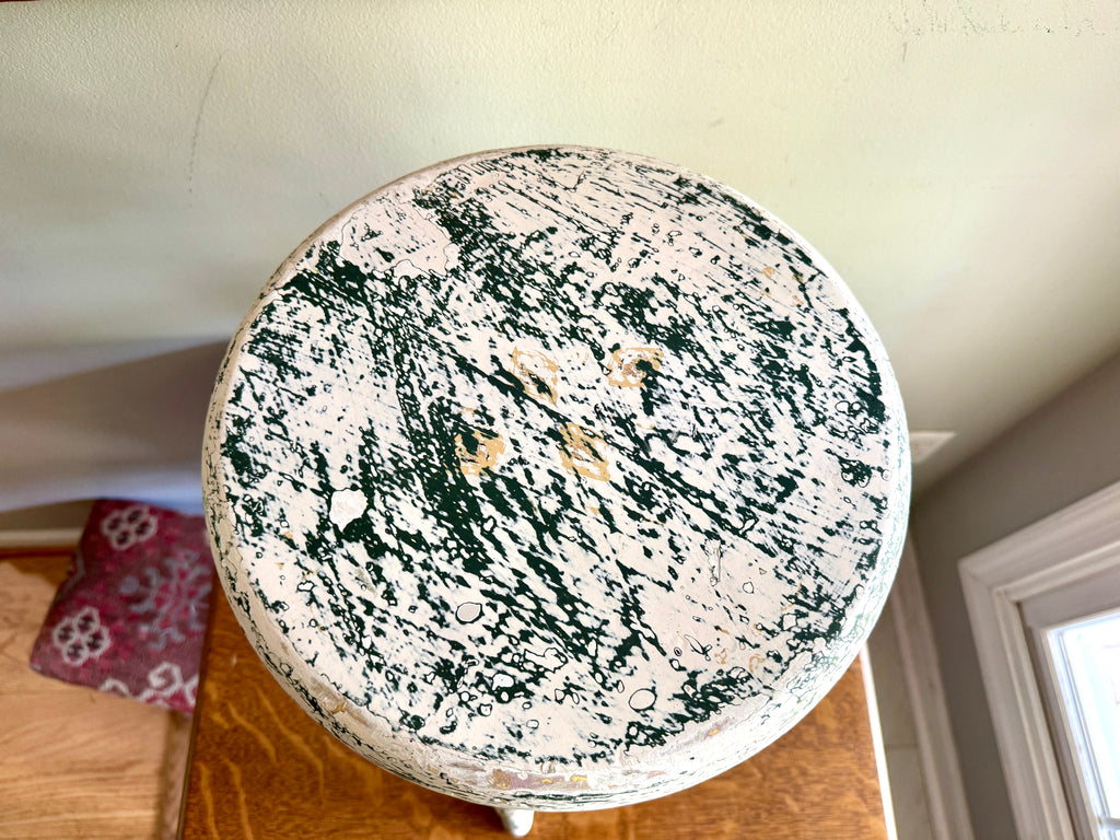 Antique Early American Farmhouse Painted Low Stool ~ Distressed White Finished Wood Stool