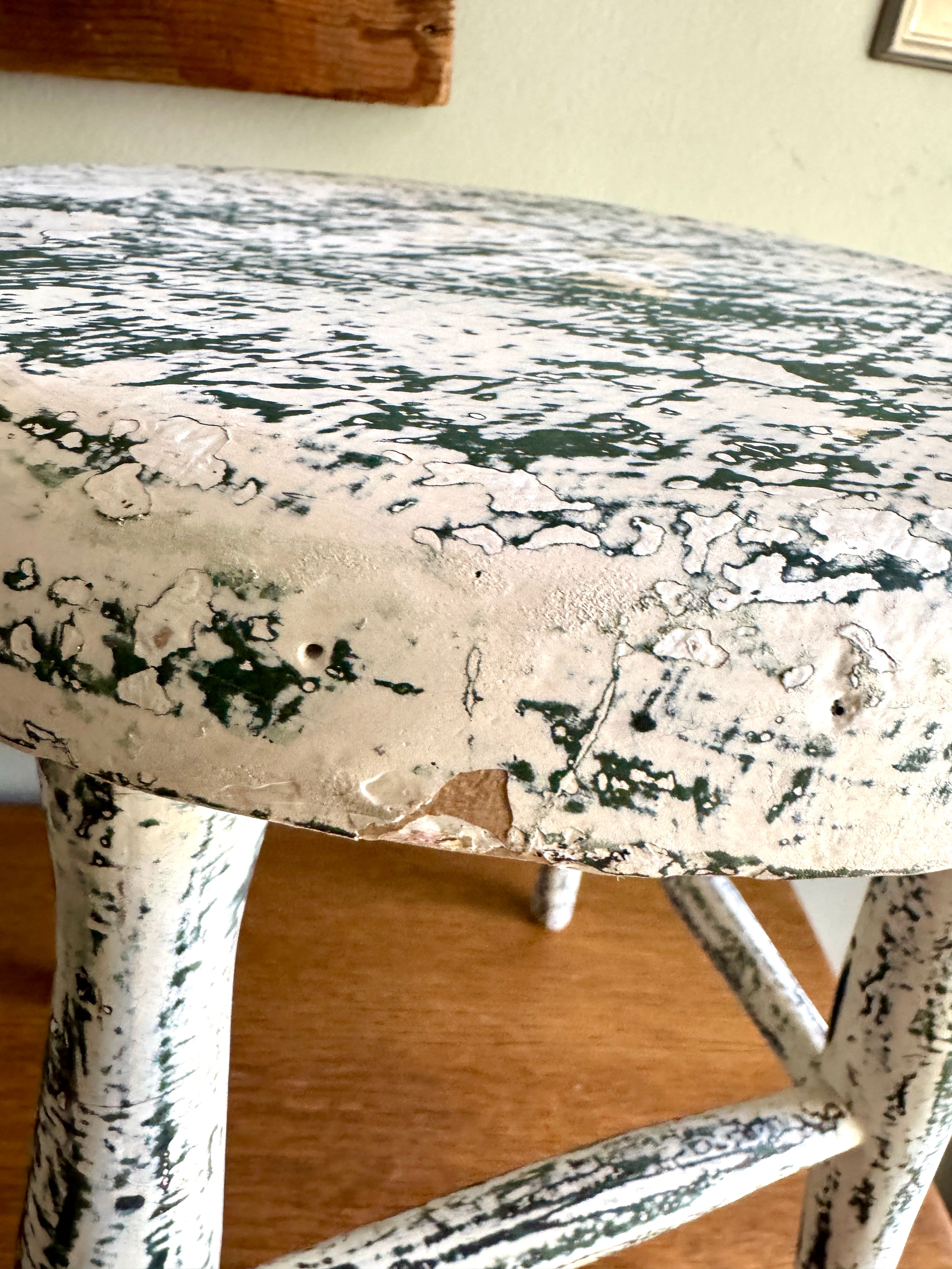 Antique Early American Farmhouse Painted Low Stool ~ Distressed White Finished Wood Stool