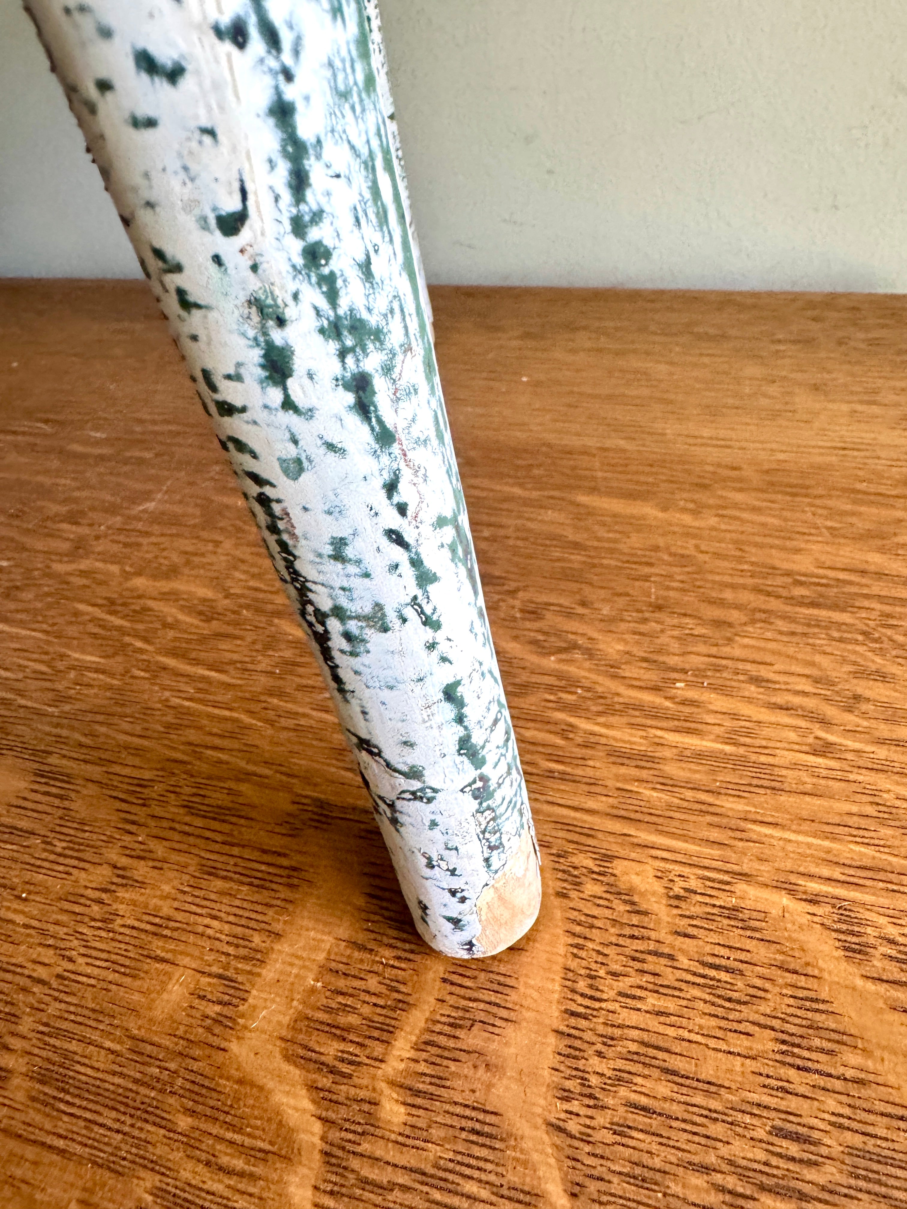 Antique Early American Farmhouse Painted Low Stool ~ Distressed White Finished Wood Stool