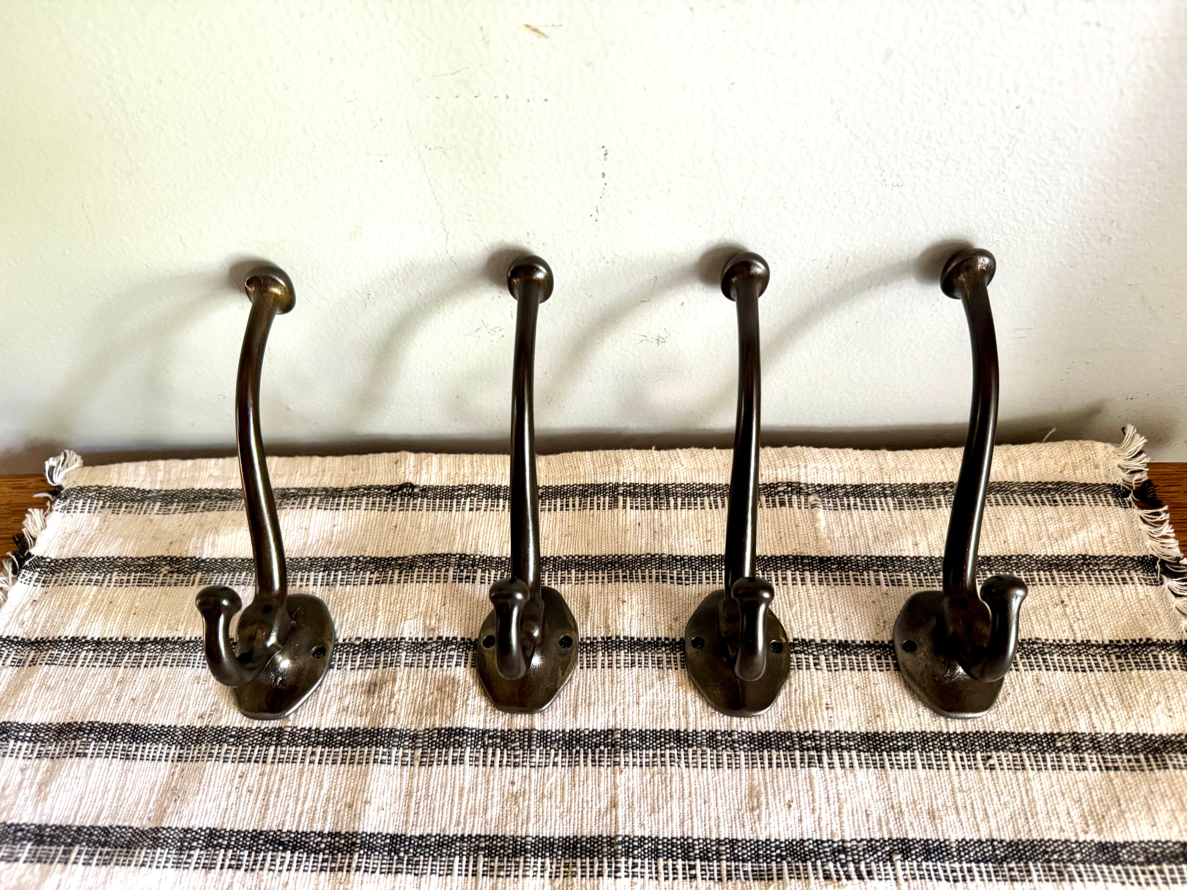 Antique Cast Iron Wardrobe Hooks| Cast Iron Wall Hooks | Salvage Double Hooks | Antique Coat Hooks | Set of 4 Wardrobe Hooks
