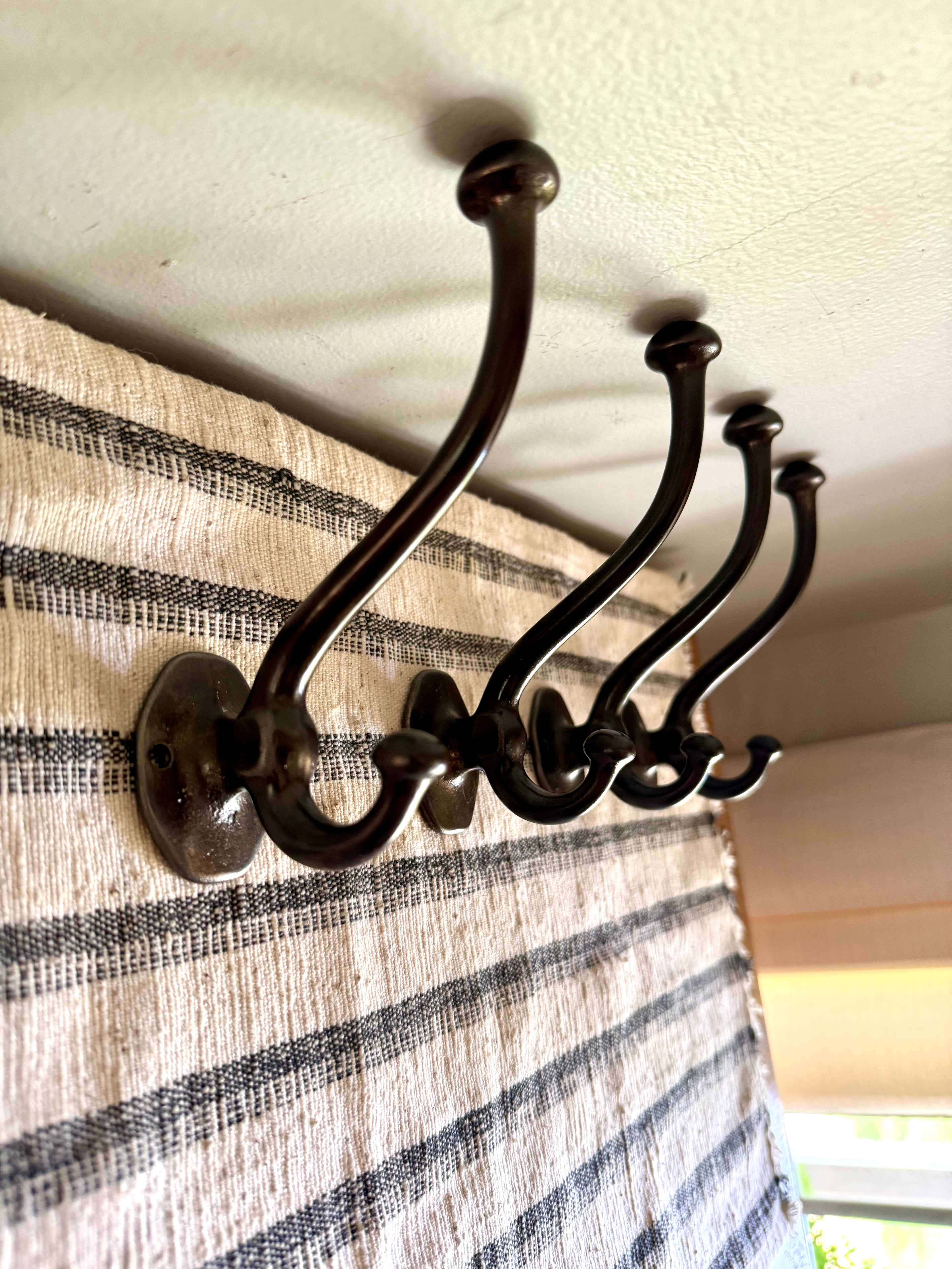 Antique Cast Iron Wardrobe Hooks| Cast Iron Wall Hooks | Salvage Double Hooks | Antique Coat Hooks | Set of 4 Wardrobe Hooks