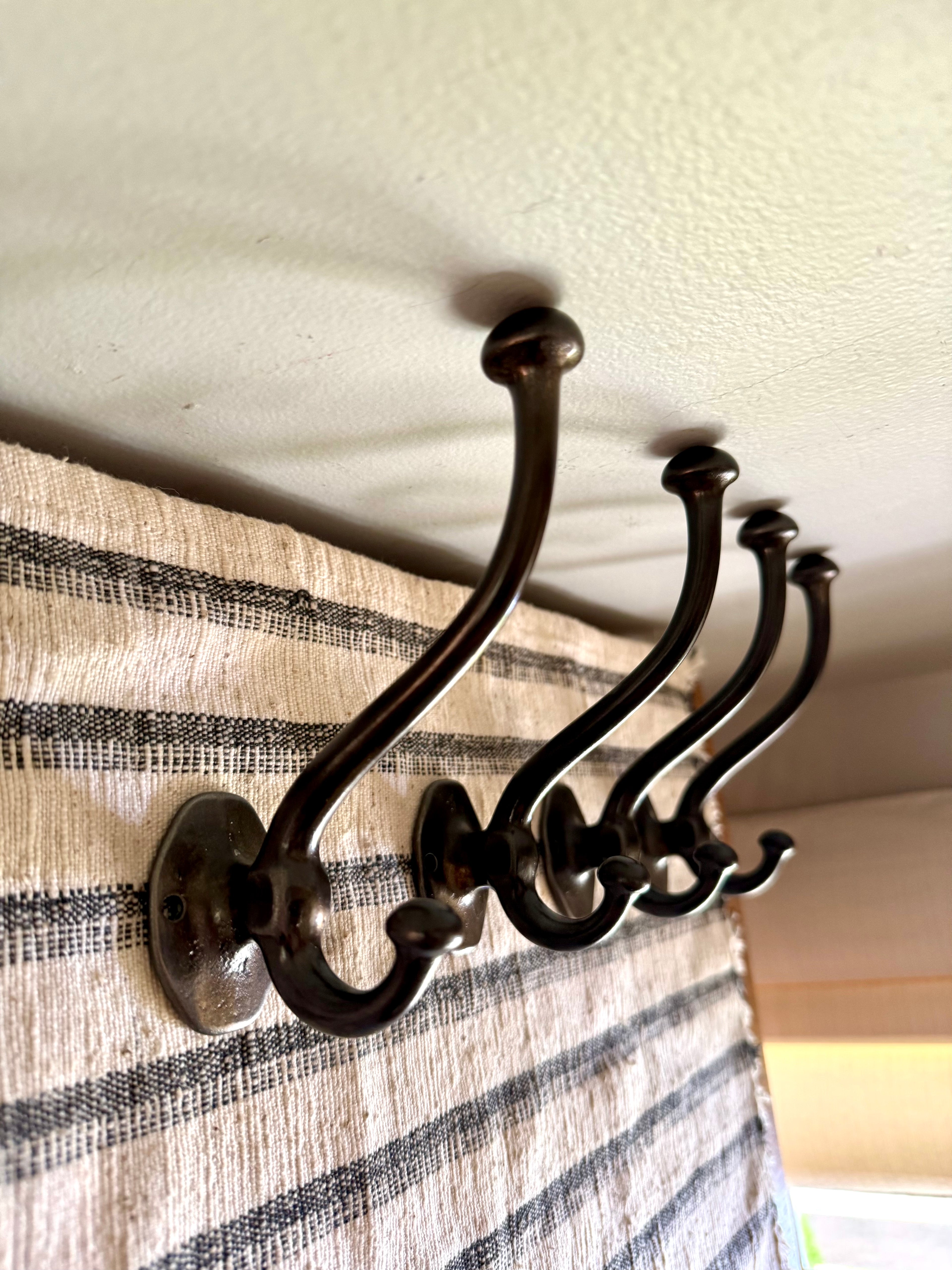 Antique Cast Iron Wardrobe Hooks| Cast Iron Wall Hooks | Salvage Double Hooks | Antique Coat Hooks | Set of 4 Wardrobe Hooks