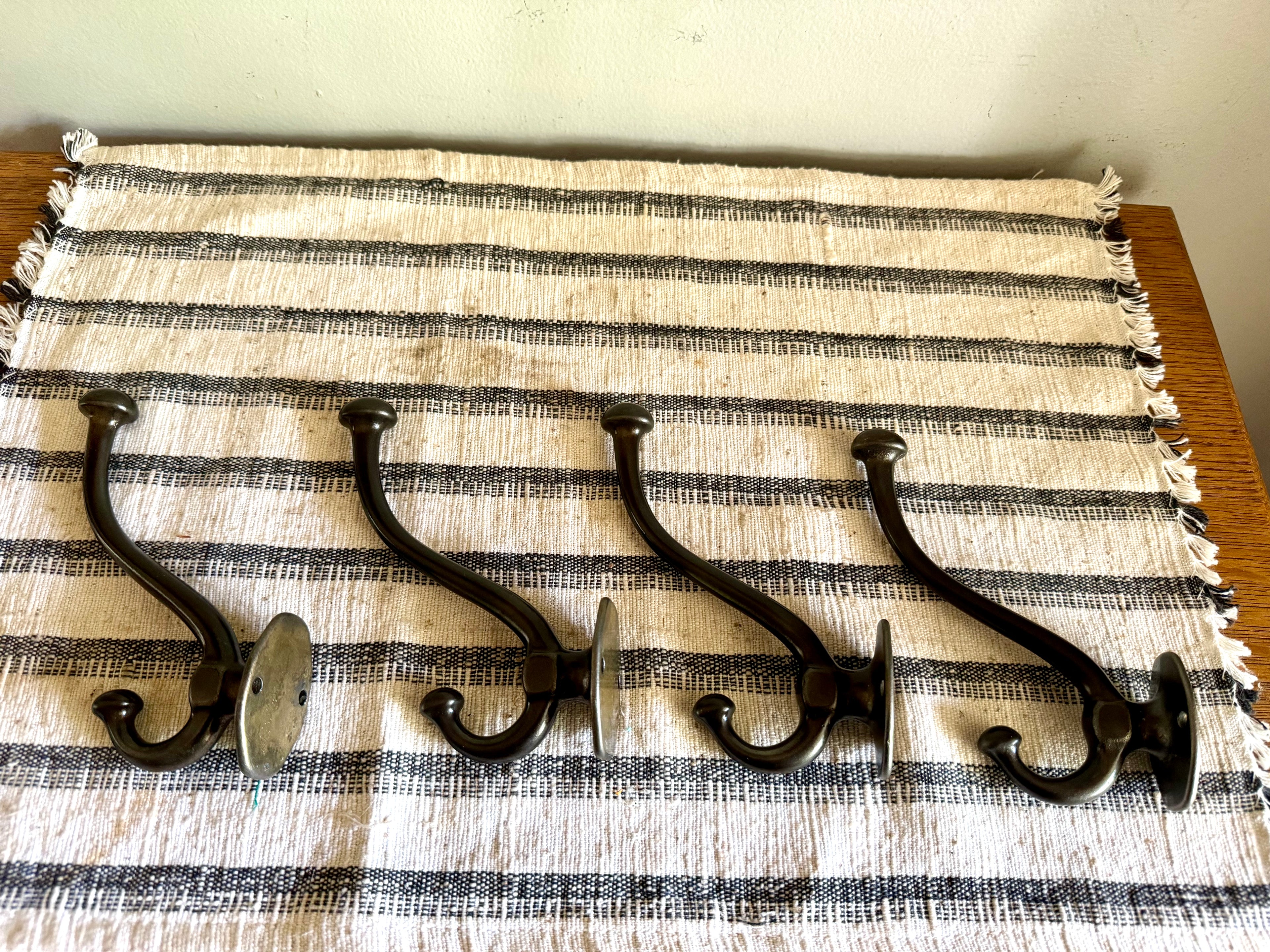 Antique Cast Iron Wardrobe Hooks| Cast Iron Wall Hooks | Salvage Double Hooks | Antique Coat Hooks | Set of 4 Wardrobe Hooks
