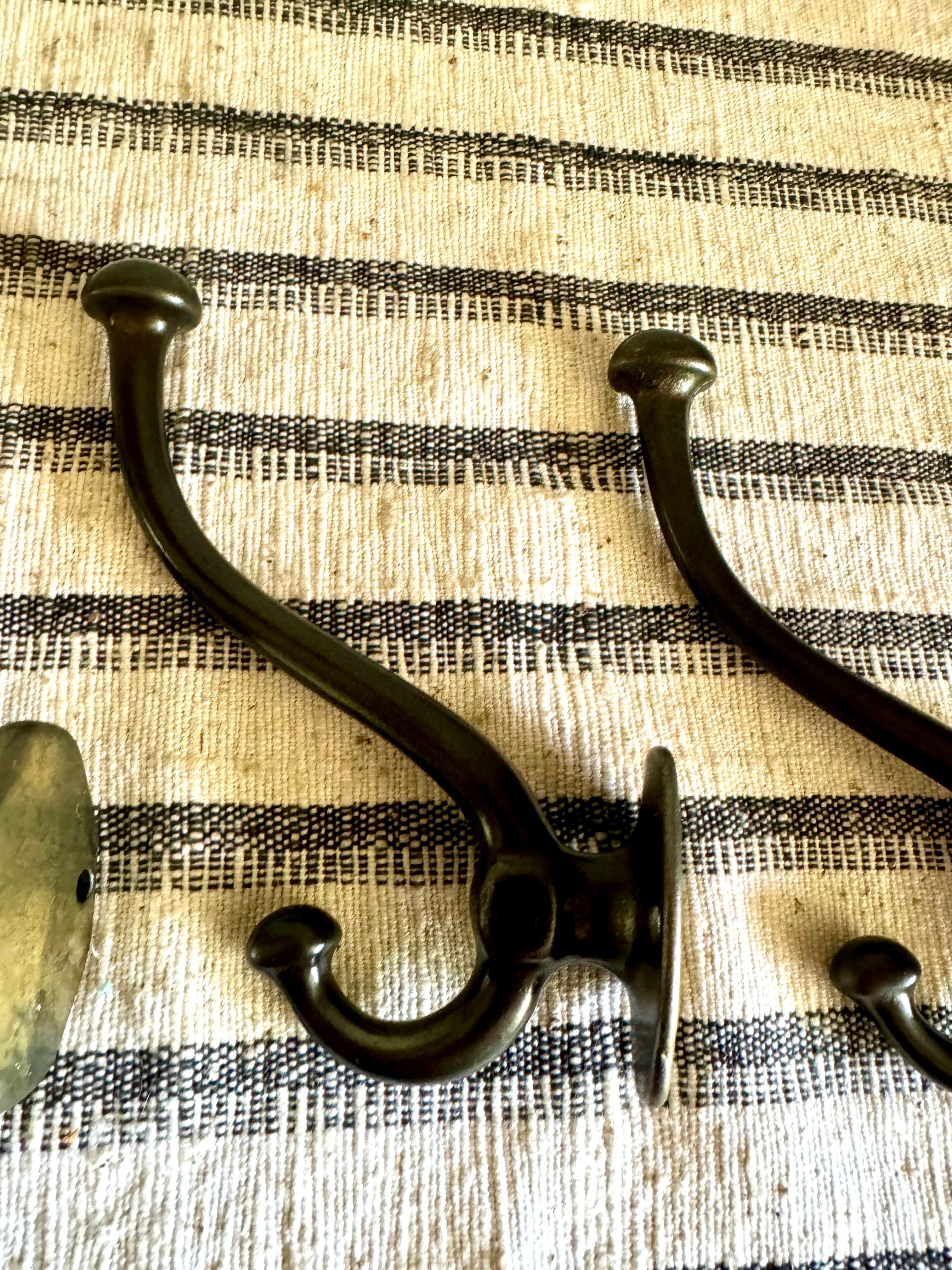Antique Cast Iron Wardrobe Hooks| Cast Iron Wall Hooks | Salvage Double Hooks | Antique Coat Hooks | Set of 4 Wardrobe Hooks
