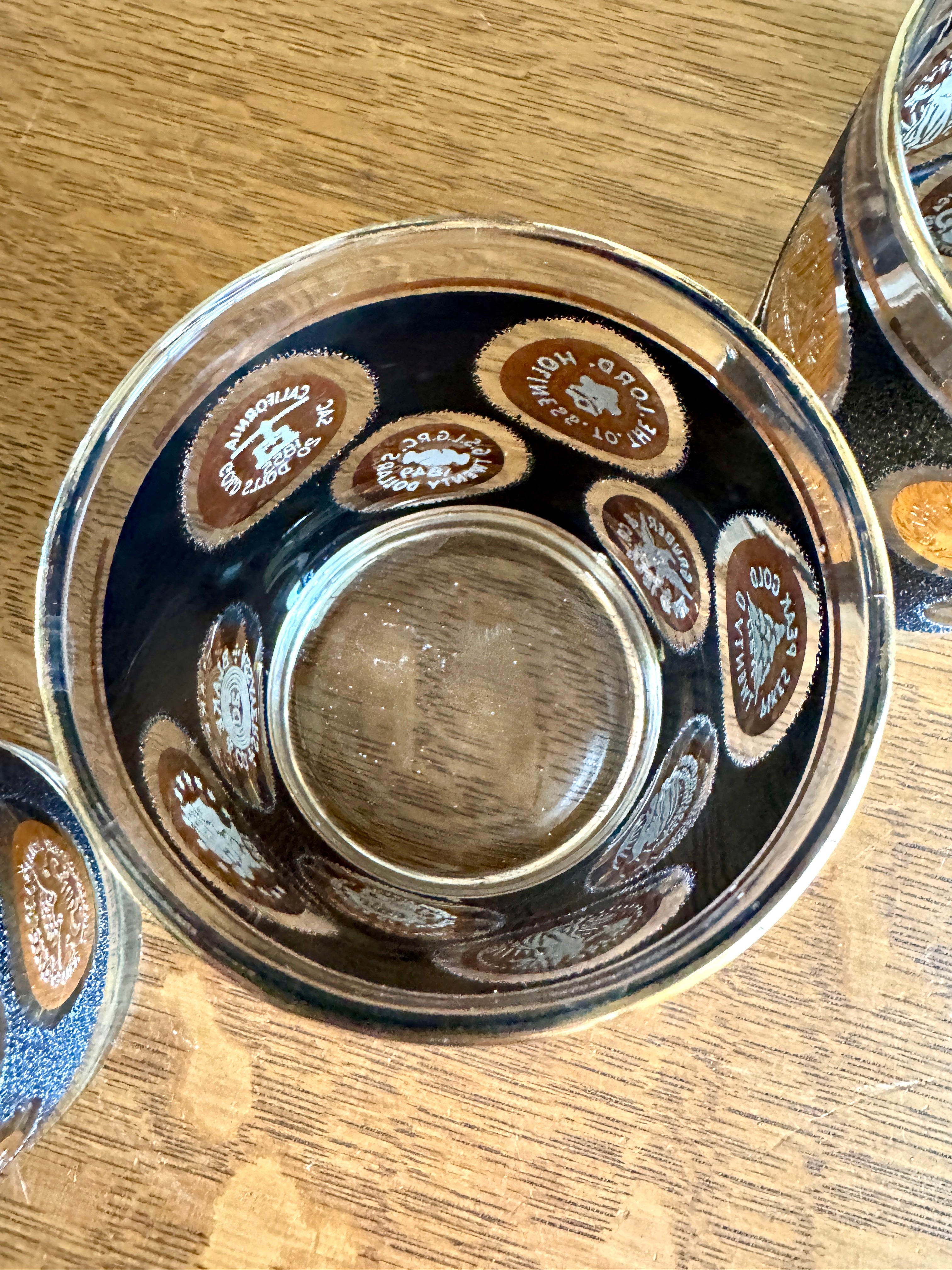 Set of 4 Libbey Gold Coin Rocks Glass ~ 22k Gold Faux Coin Old Fashion Glasses