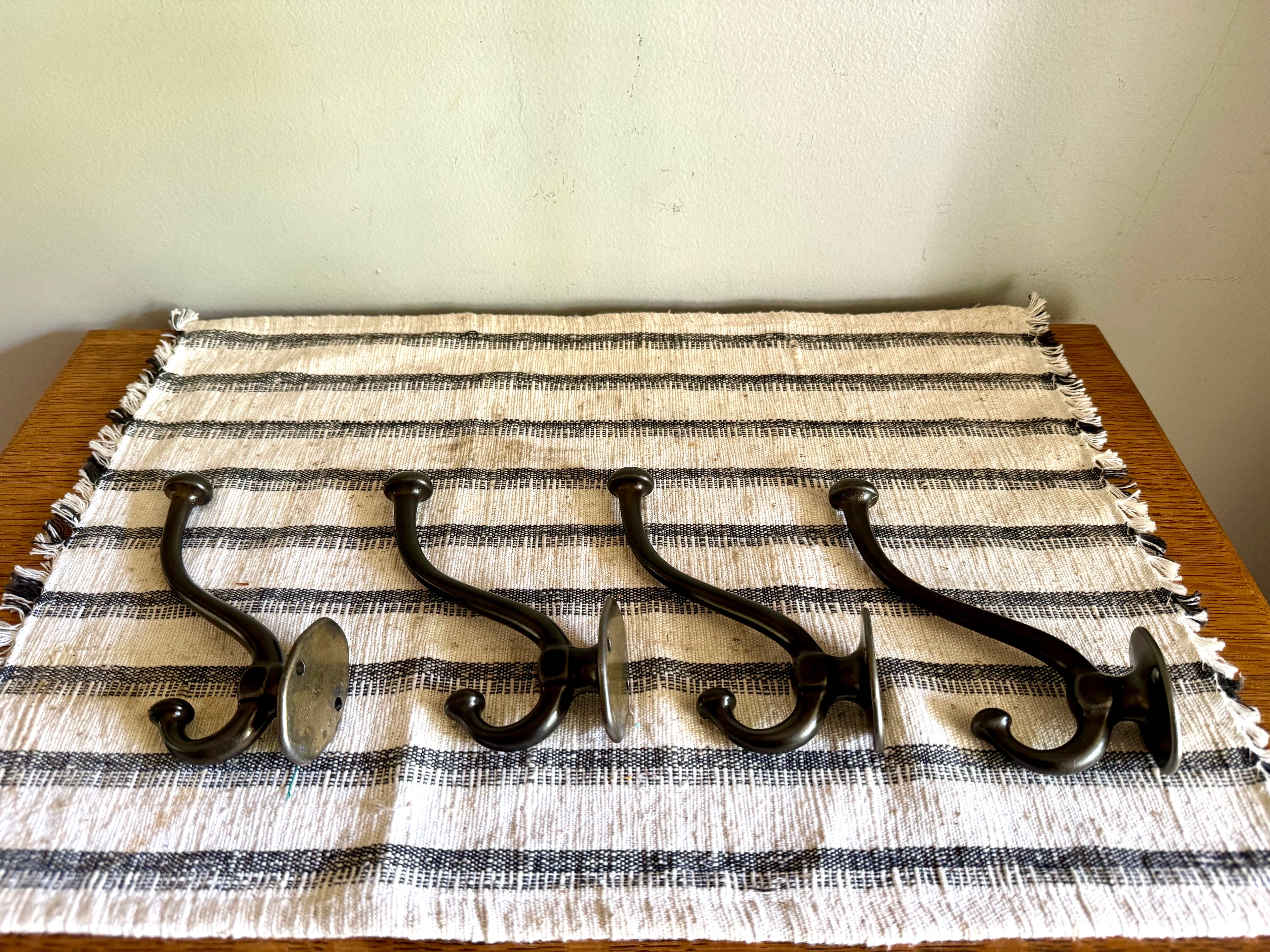 Antique Cast Iron Wardrobe Hooks| Cast Iron Wall Hooks | Salvage Double Hooks | Antique Coat Hooks | Set of 4 Wardrobe Hooks